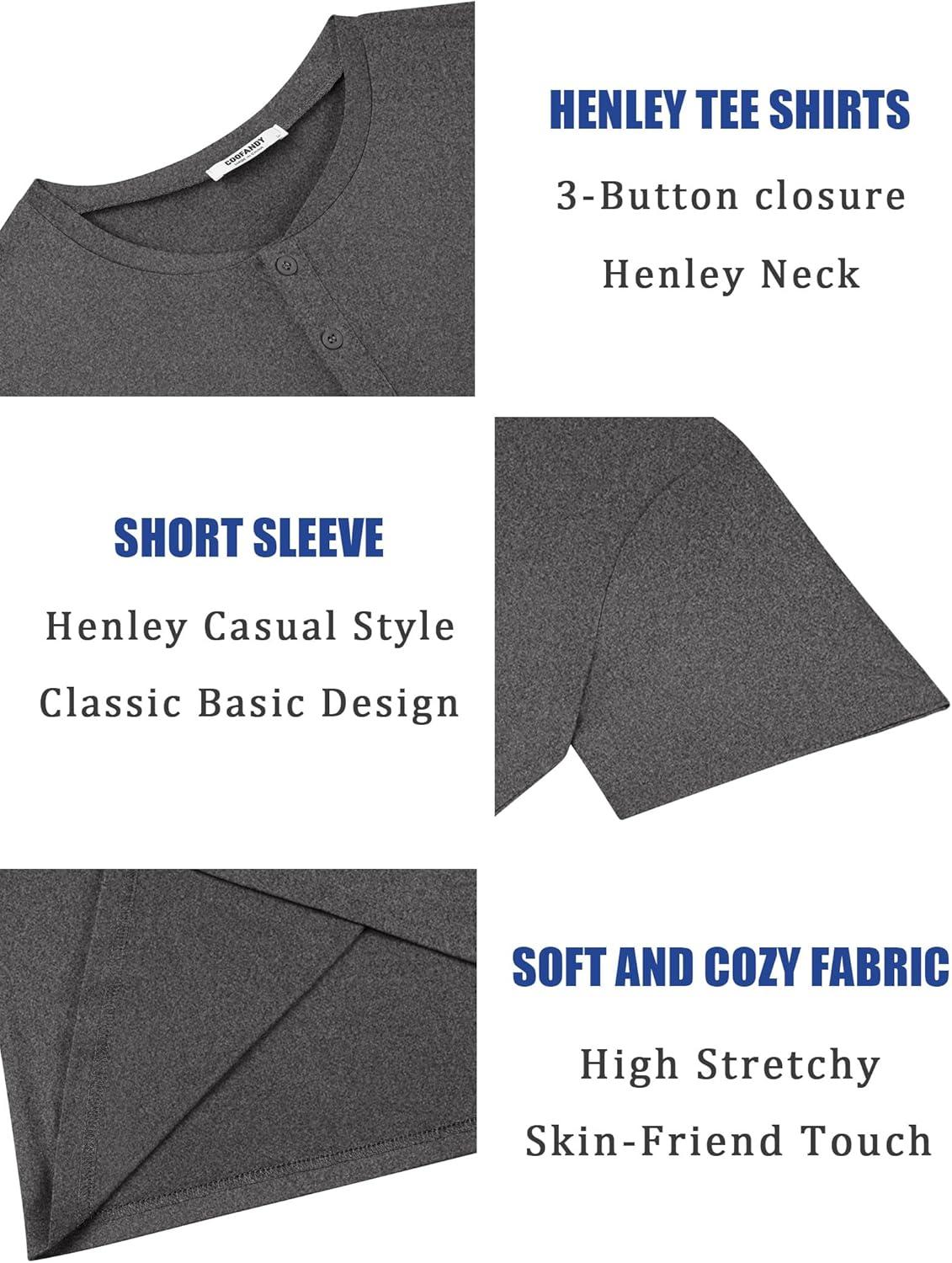 imageCOOFANDY Mens Cotton Henley TShirts Short Sleeve Button Casual Basic Tees Work Shirts with Split SideAdark Grey