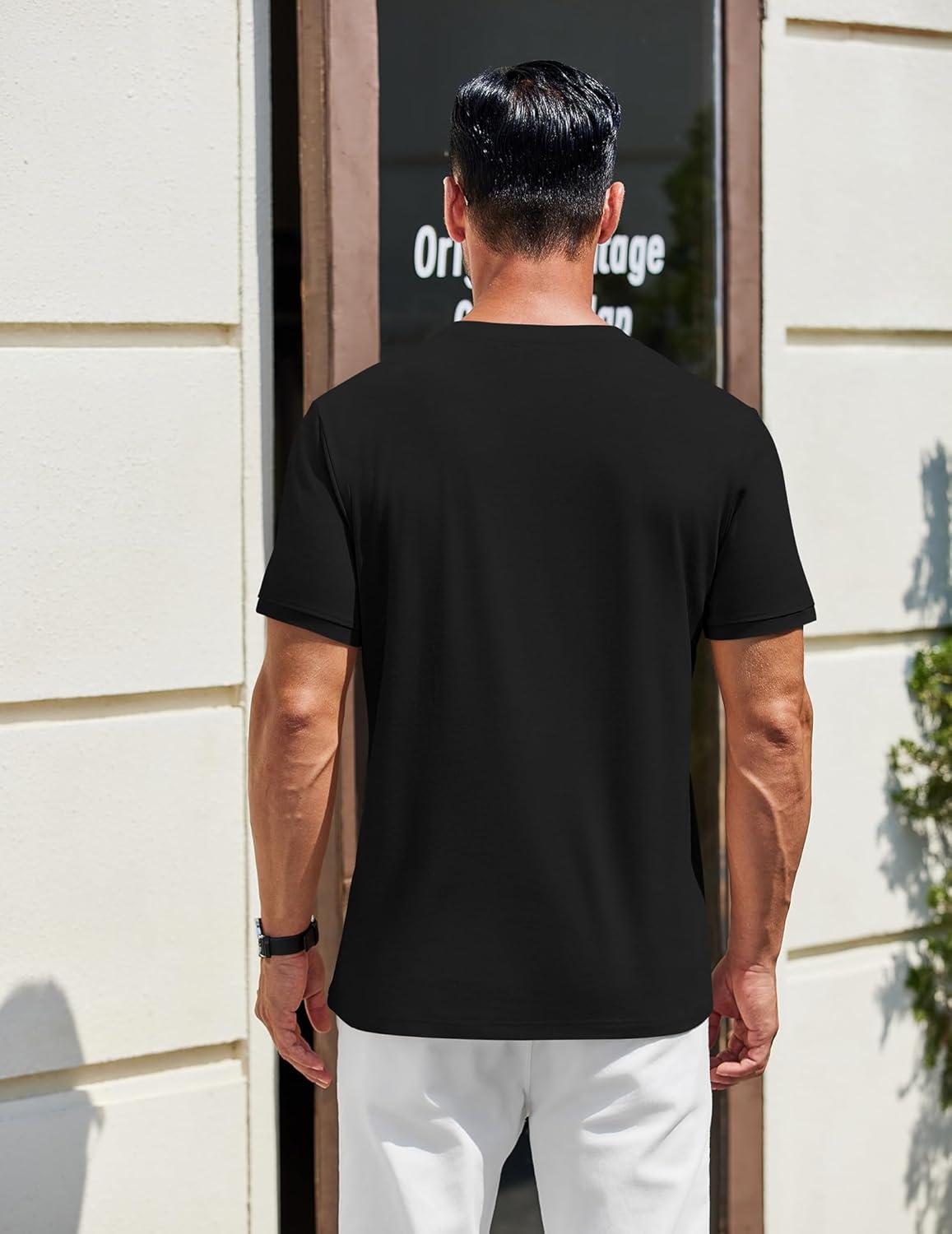 imageCOOFANDY Mens Cotton Henley TShirts Short Sleeve Button Casual Basic Tees Work Shirts with Split SideAll Black