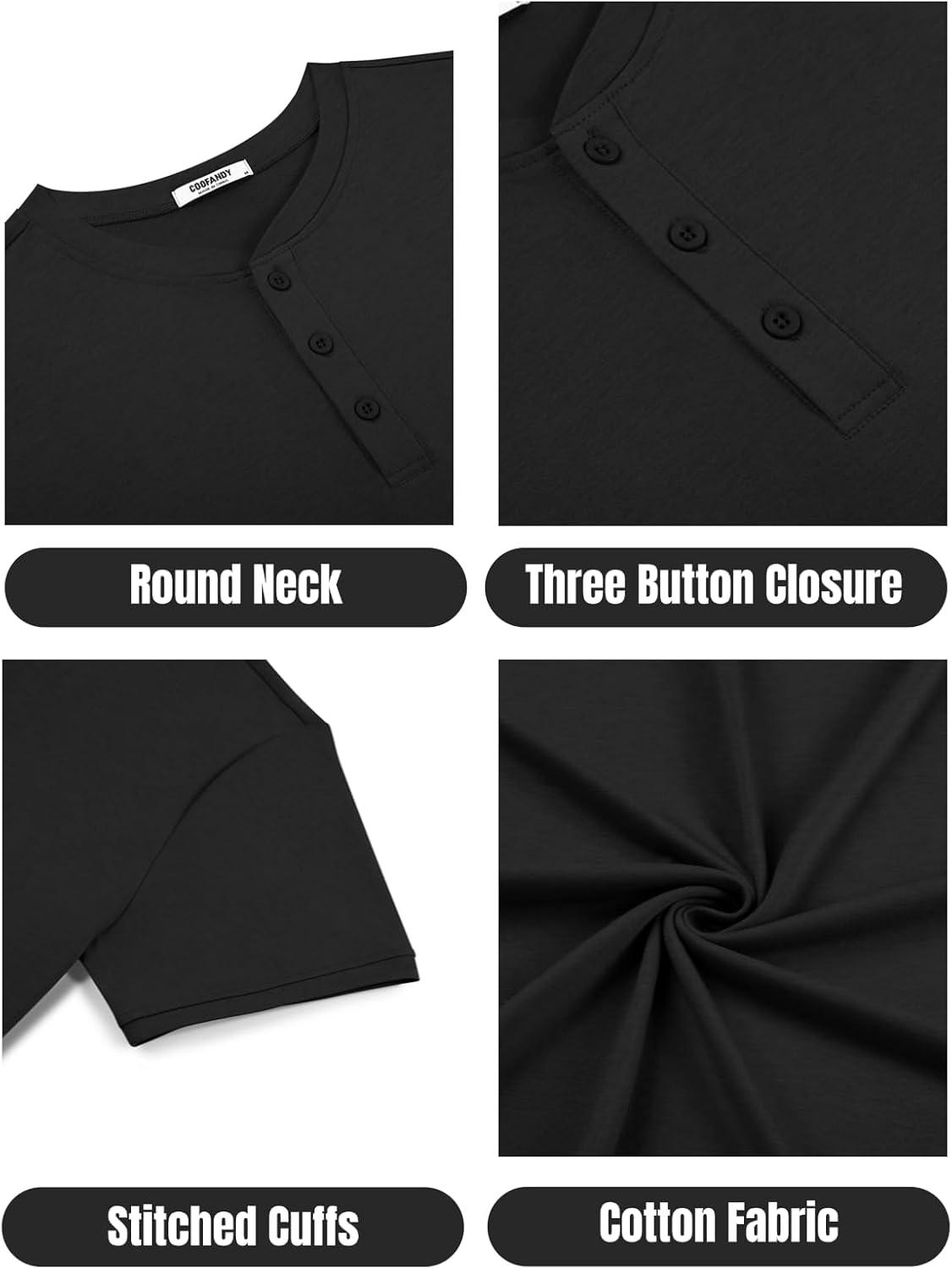 imageCOOFANDY Mens Cotton Henley TShirts Short Sleeve Button Casual Basic Tees Work Shirts with Split SideAll Black