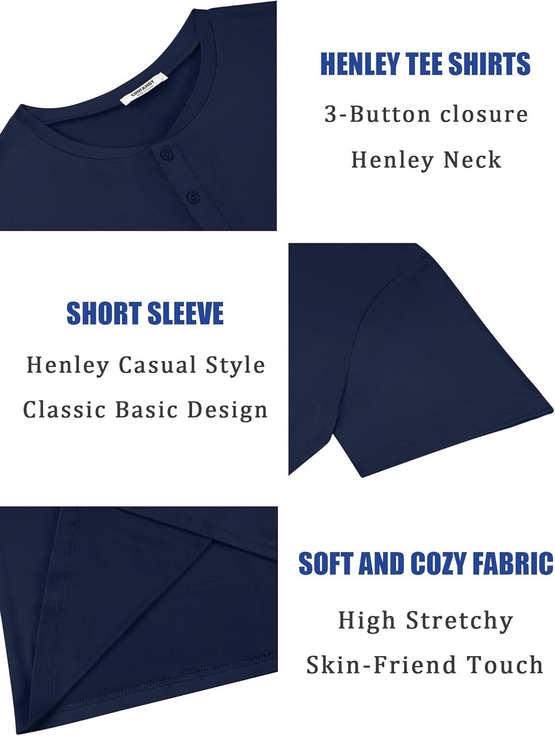 imageCOOFANDY Mens Cotton Henley TShirts Short Sleeve Button Casual Basic Tees Work Shirts with Split SideAnavy Blue