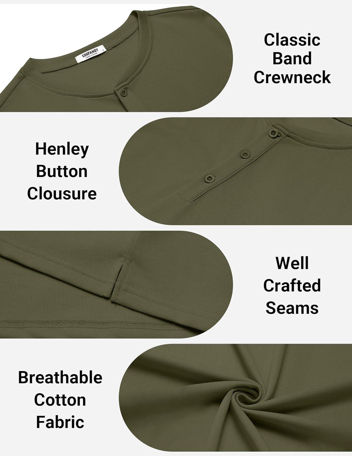 imageCOOFANDY Mens Cotton Henley TShirts Short Sleeve Button Casual Basic Tees Work Shirts with Split SideArmy Green