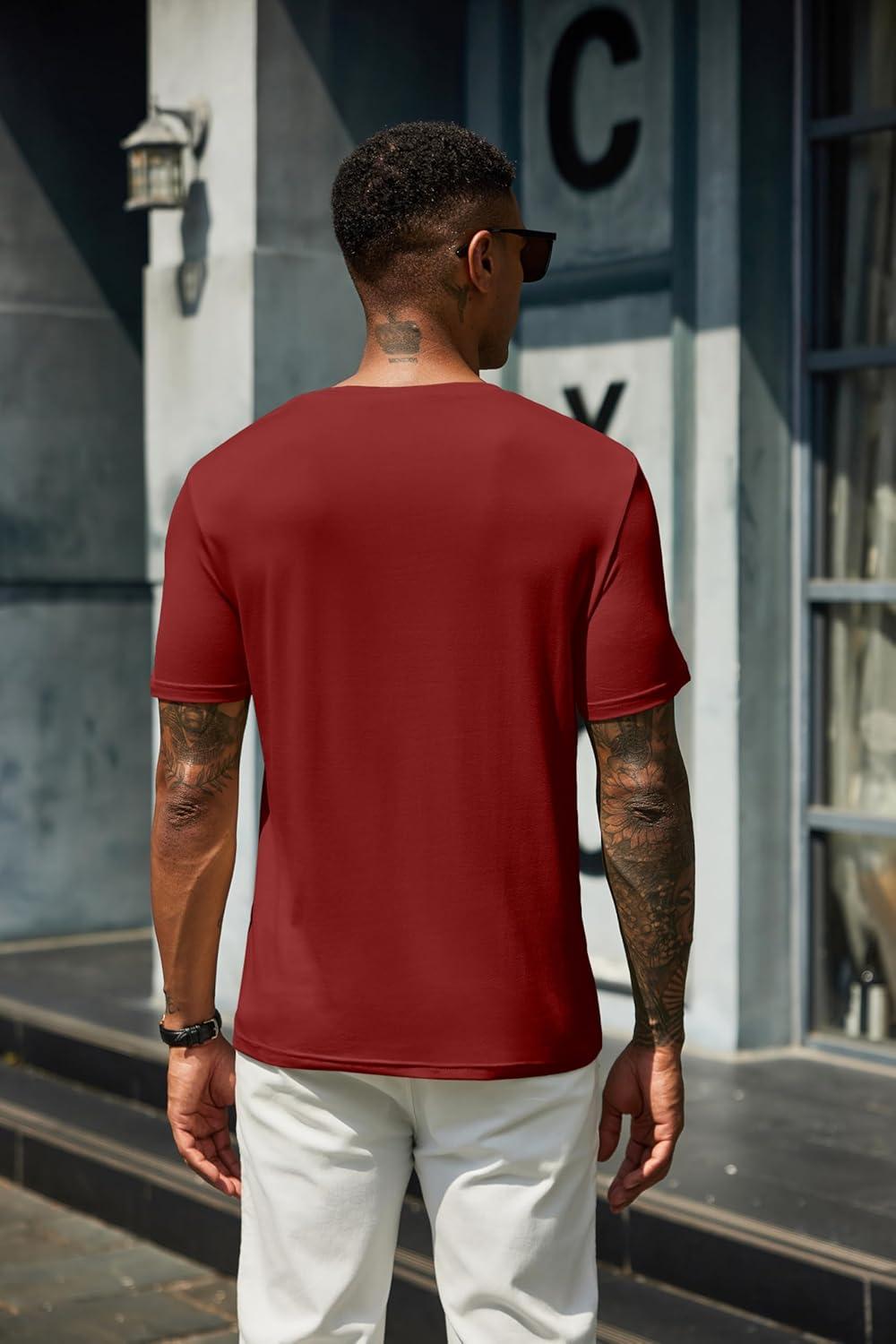 imageCOOFANDY Mens Cotton Henley TShirts Short Sleeve Button Casual Basic Tees Work Shirts with Split SideAwine Red
