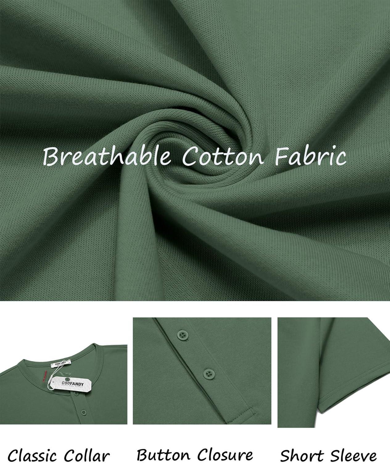 imageCOOFANDY Mens Cotton Henley TShirts Short Sleeve Button Casual Basic Tees Work Shirts with Split SideDark Green