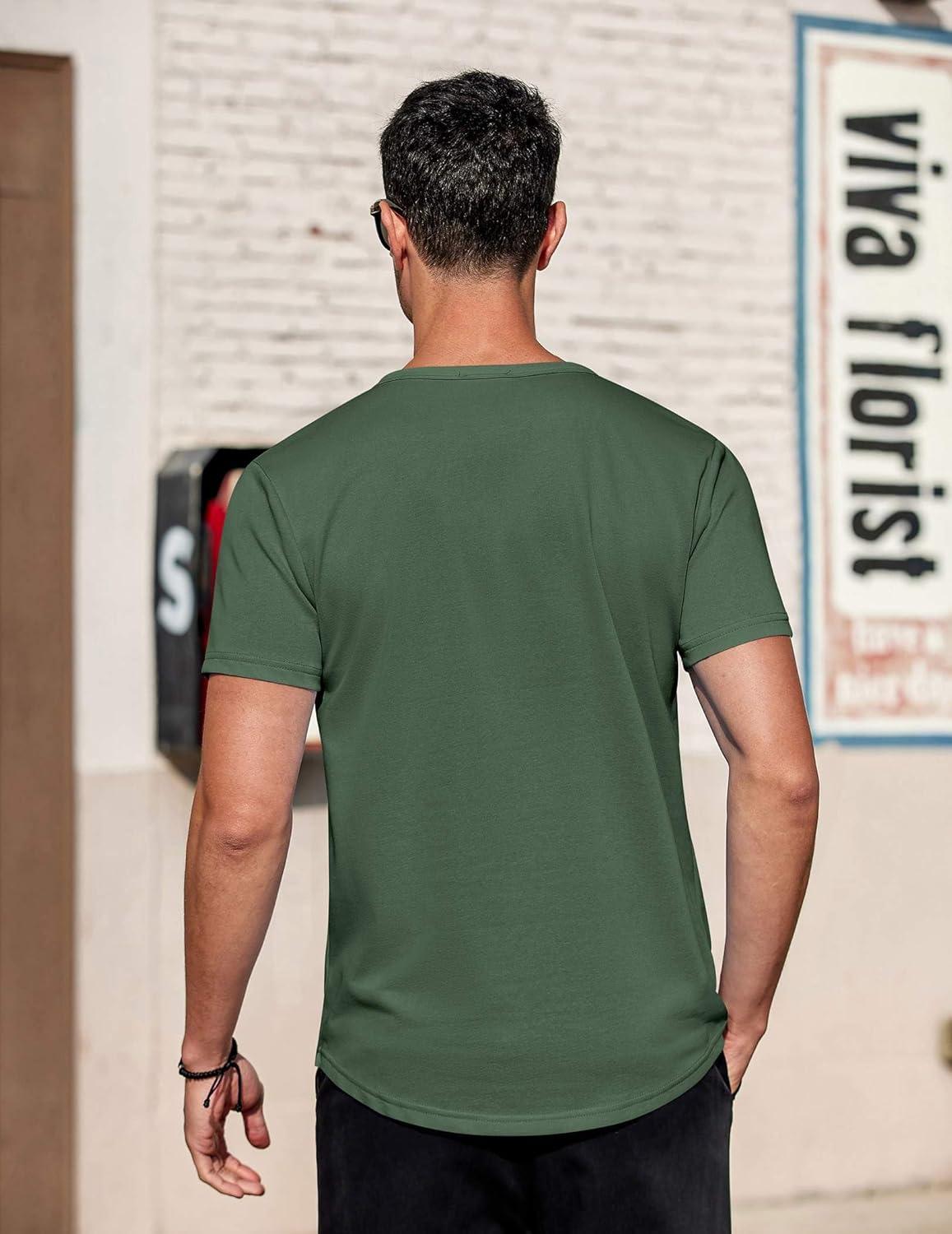 imageCOOFANDY Mens Cotton Henley TShirts Short Sleeve Button Casual Basic Tees Work Shirts with Split SideDark Green