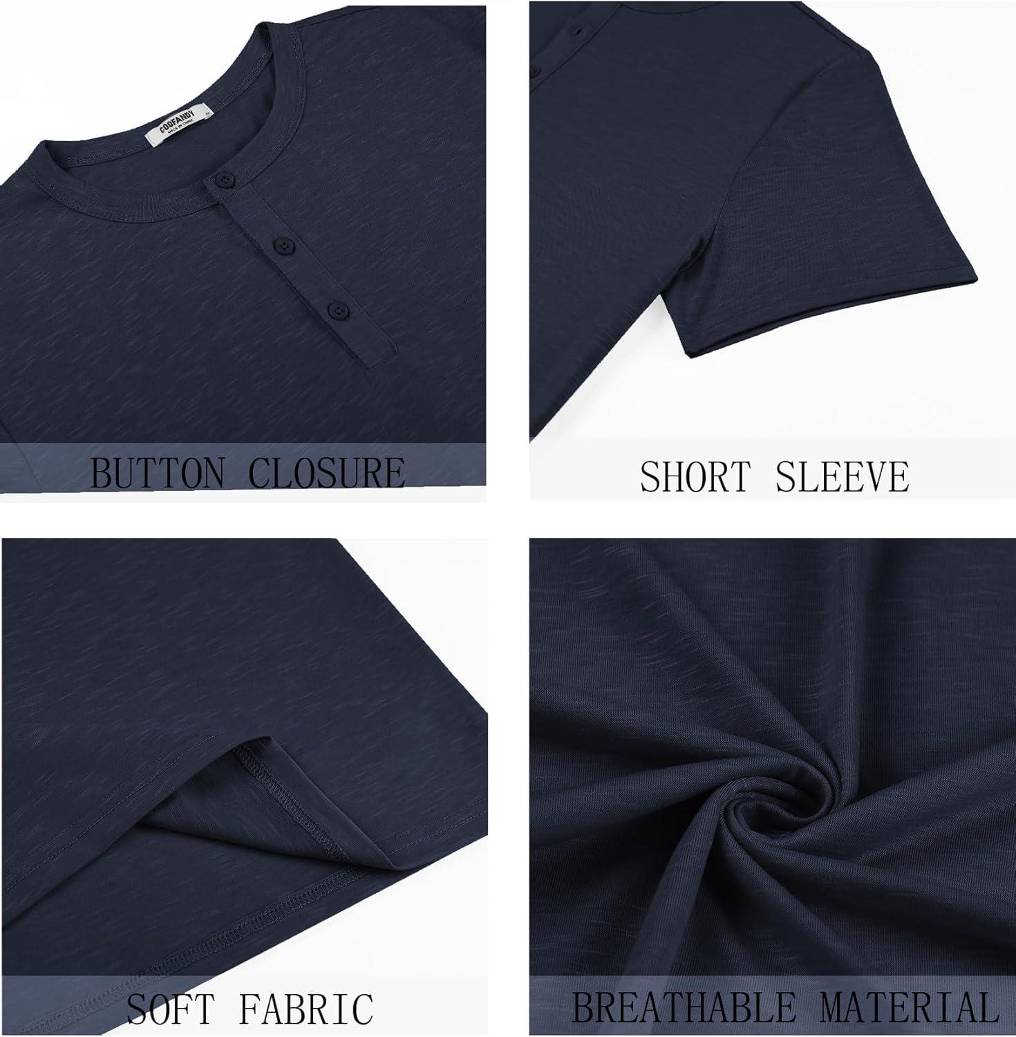 imageCOOFANDY Mens Cotton Henley TShirts Short Sleeve Button Casual Basic Tees Work Shirts with Split SideDark Navy Blue