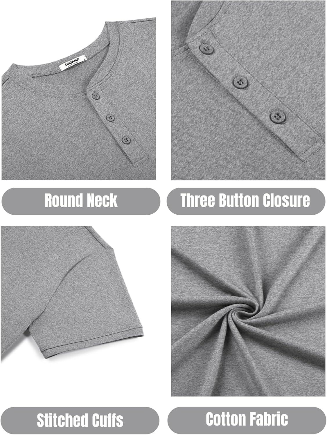 imageCOOFANDY Mens Cotton Henley TShirts Short Sleeve Button Casual Basic Tees Work Shirts with Split SideGrey