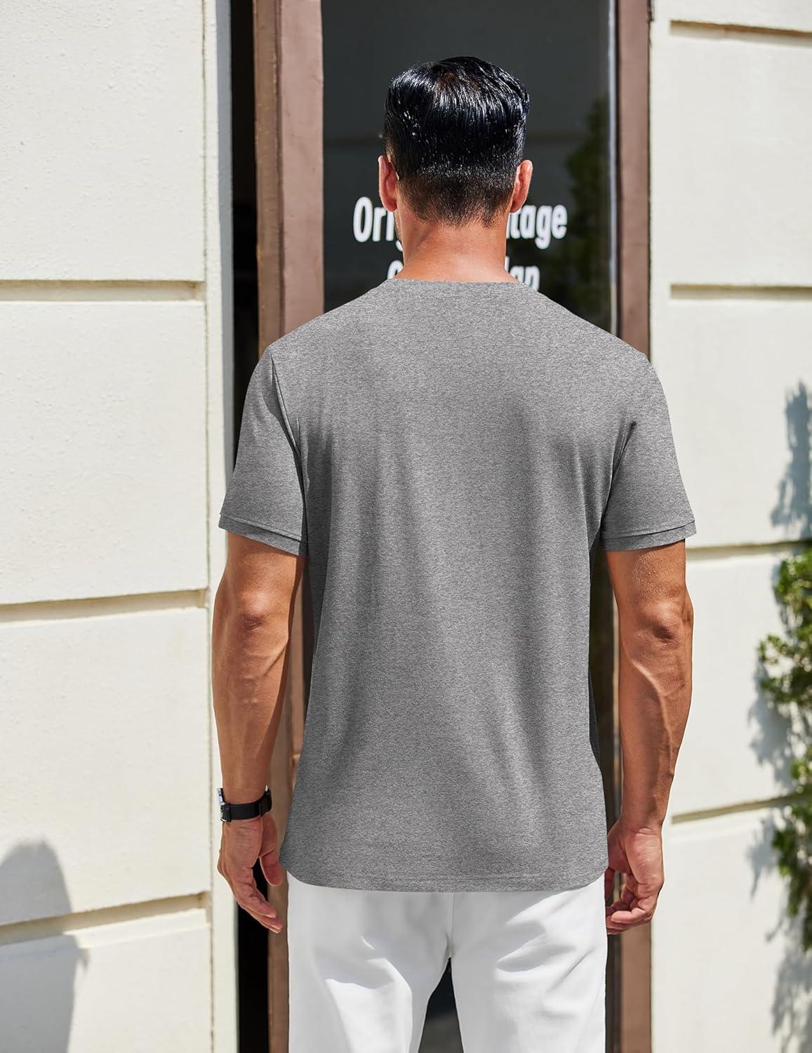 imageCOOFANDY Mens Cotton Henley TShirts Short Sleeve Button Casual Basic Tees Work Shirts with Split SideGrey