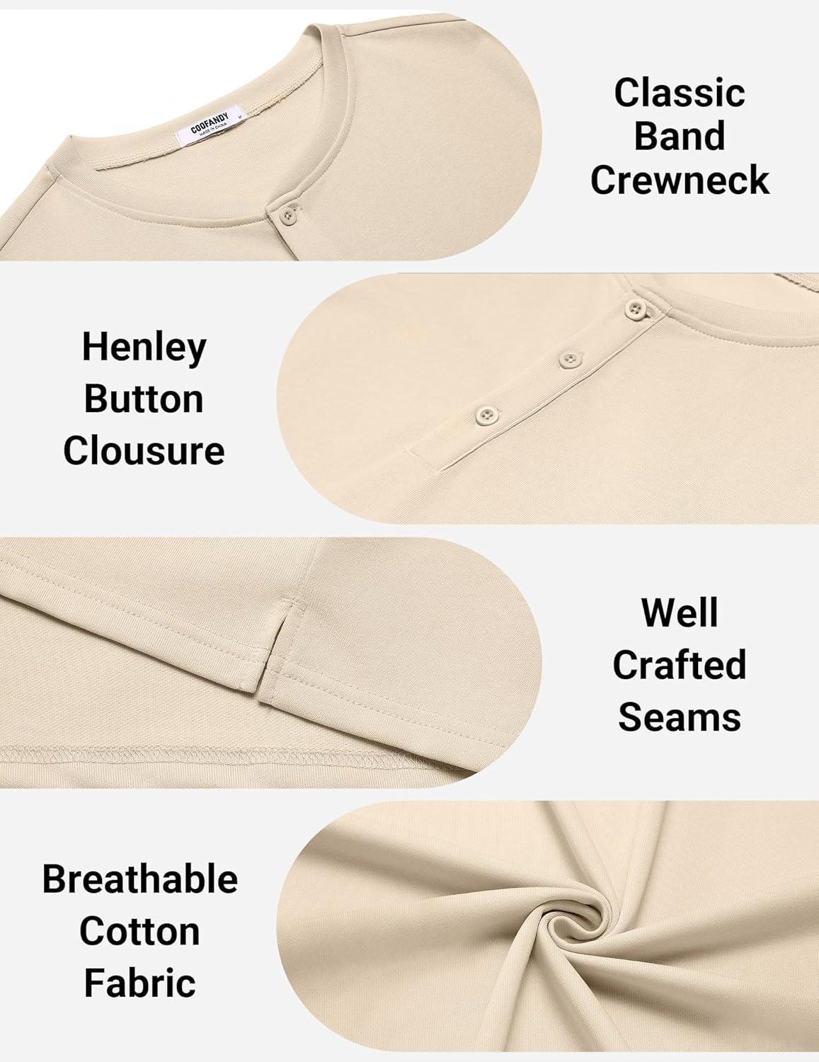 imageCOOFANDY Mens Cotton Henley TShirts Short Sleeve Button Casual Basic Tees Work Shirts with Split SideLight Khaki
