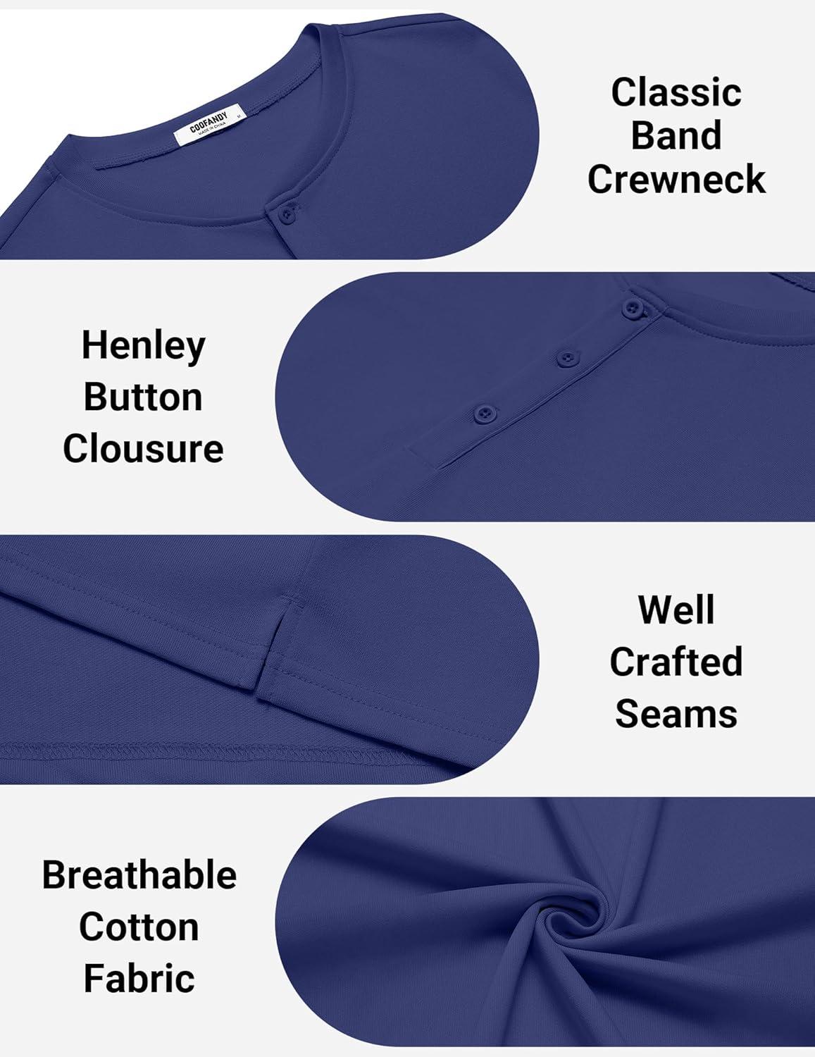 imageCOOFANDY Mens Cotton Henley TShirts Short Sleeve Button Casual Basic Tees Work Shirts with Split SideNavy Blue