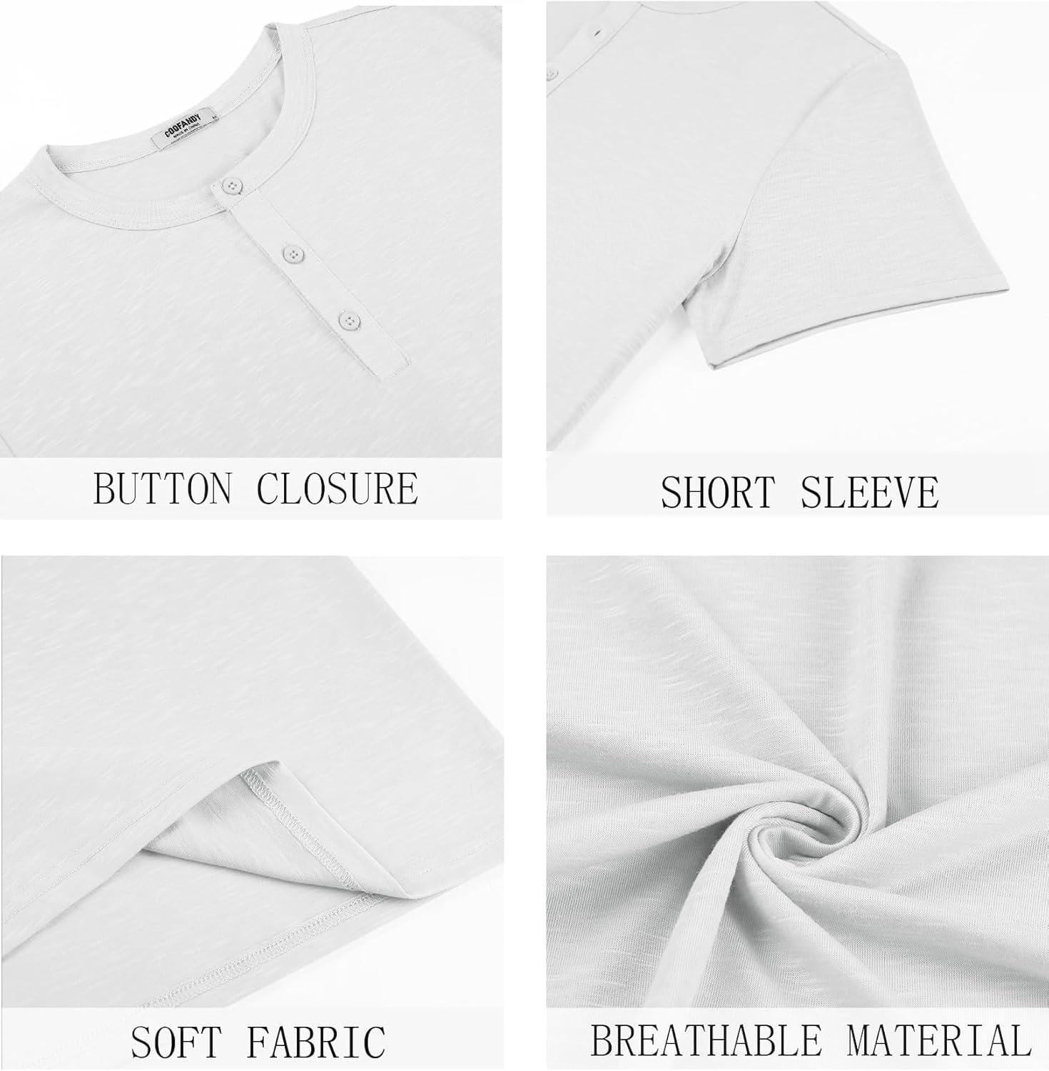 imageCOOFANDY Mens Cotton Henley TShirts Short Sleeve Button Casual Basic Tees Work Shirts with Split SideWhite