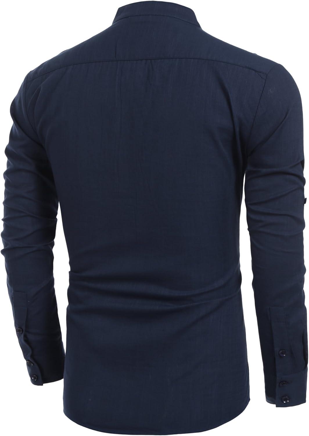 imageCOOFANDY Mens Cotton Linen Henley TShirt Long Sleeve Hippie Casual Beach TShirtsNavy Blue