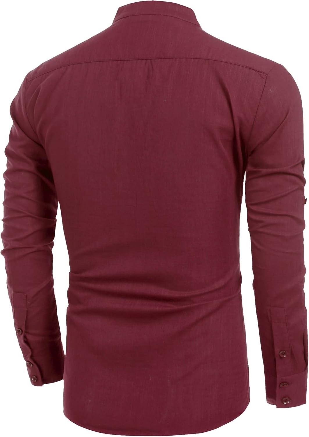 imageCOOFANDY Mens Cotton Linen Henley TShirt Long Sleeve Hippie Casual Beach TShirtsWine Red