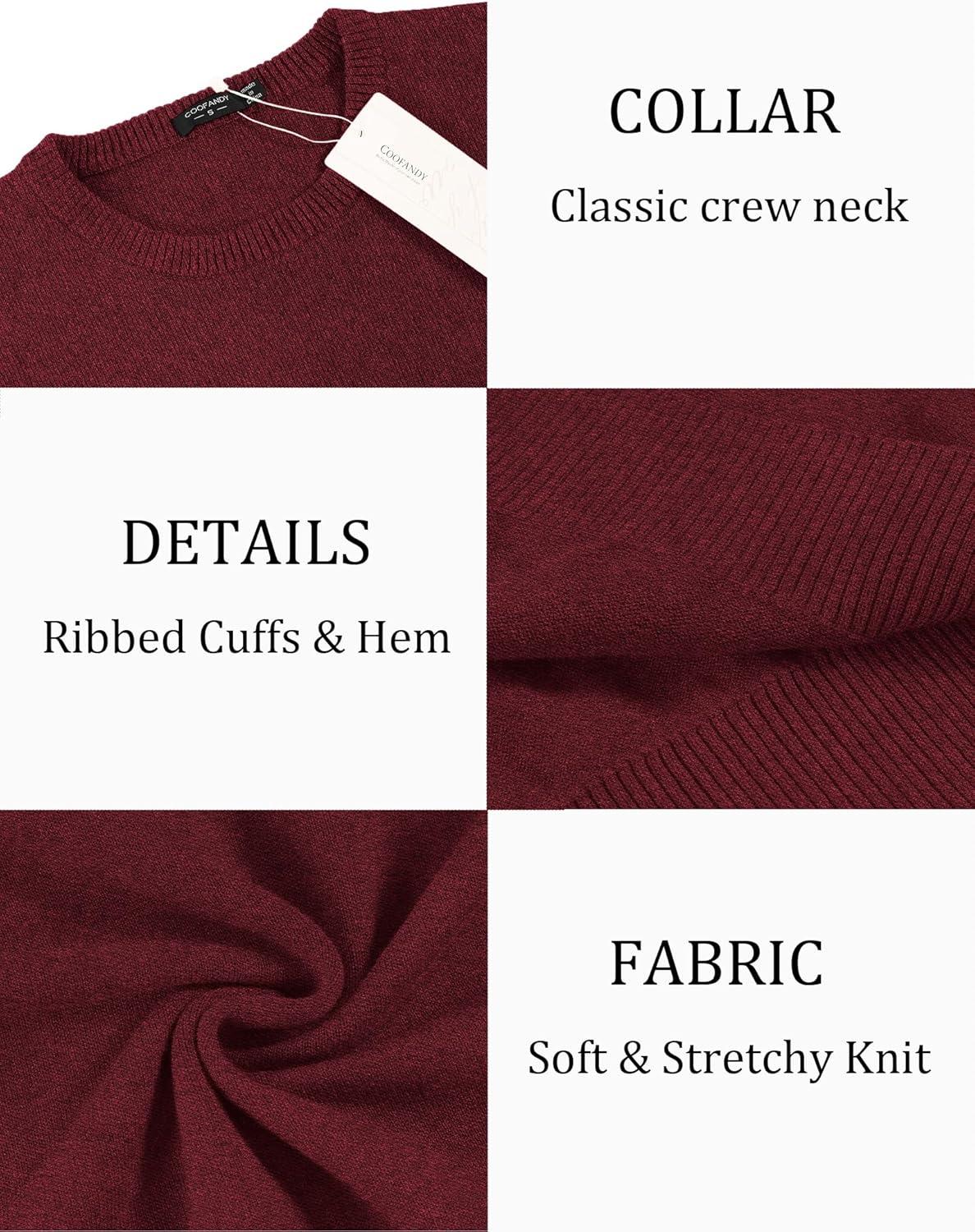 imageCOOFANDY Mens Crew Neck Sweater Slim Fit Lightweight Sweatshirts Knitted Pullover for Casual Or Dressy WearDark RedBlack Twotone Colors