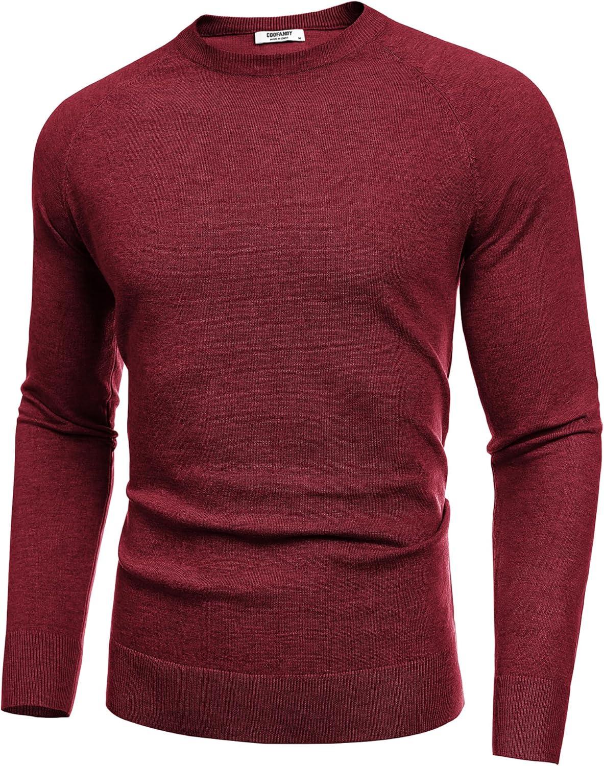 imageCOOFANDY Mens Crew Neck Sweaters Long Sleeve Lightweight Knit Dress Pullover SweatersDark Red