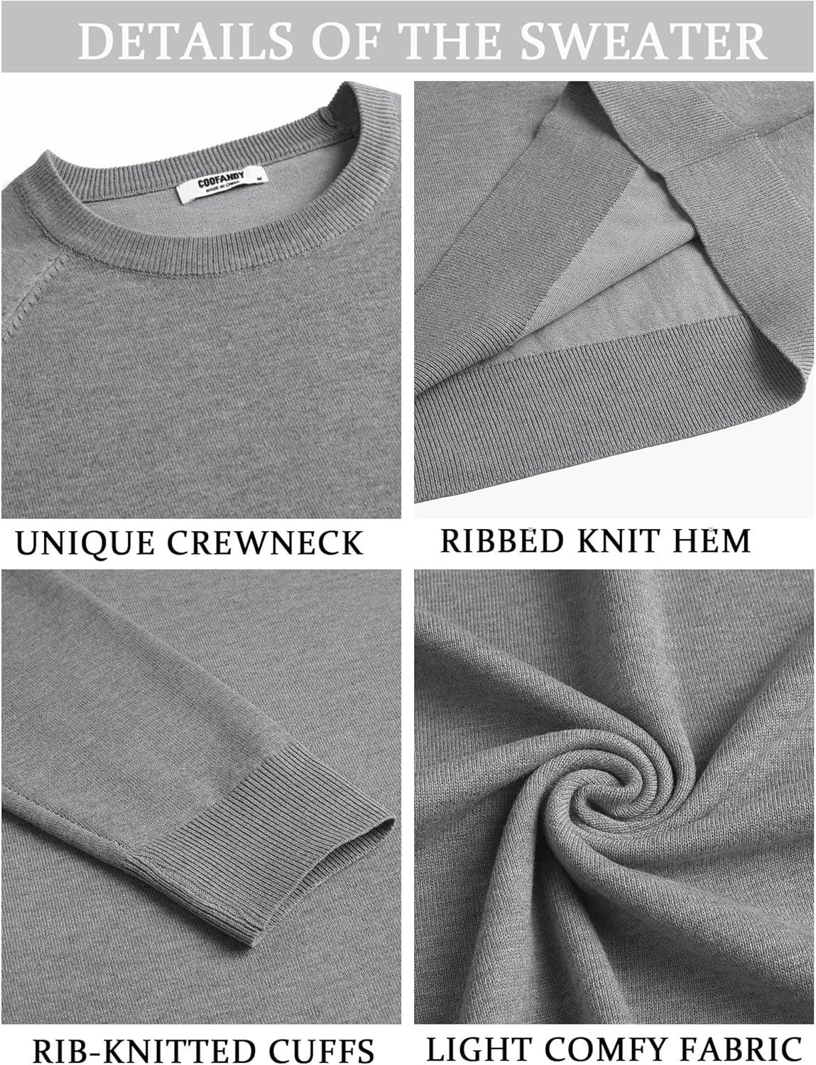 imageCOOFANDY Mens Crew Neck Sweaters Long Sleeve Lightweight Knit Dress Pullover SweatersGrey