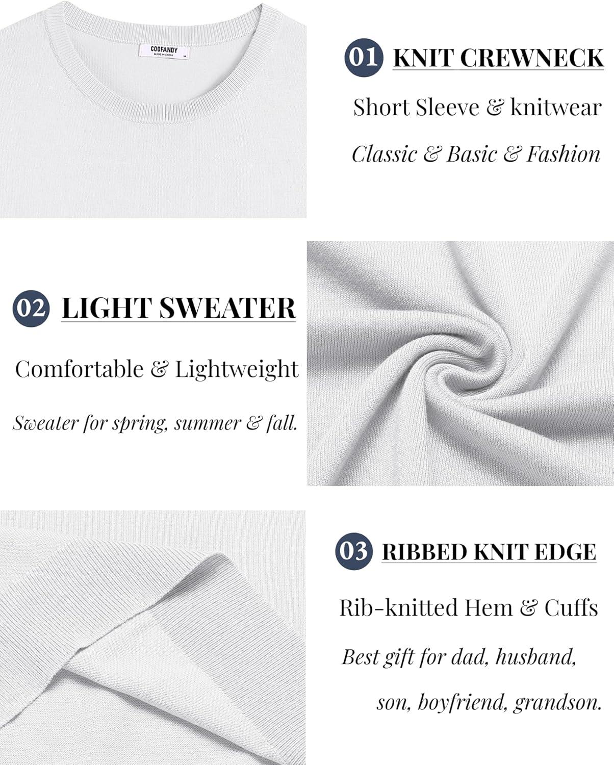 imageCOOFANDY Mens Crewneck Sweater Short Sleeve Casual Basic Tops Classic Fashion Knit Pullover TeesWhite