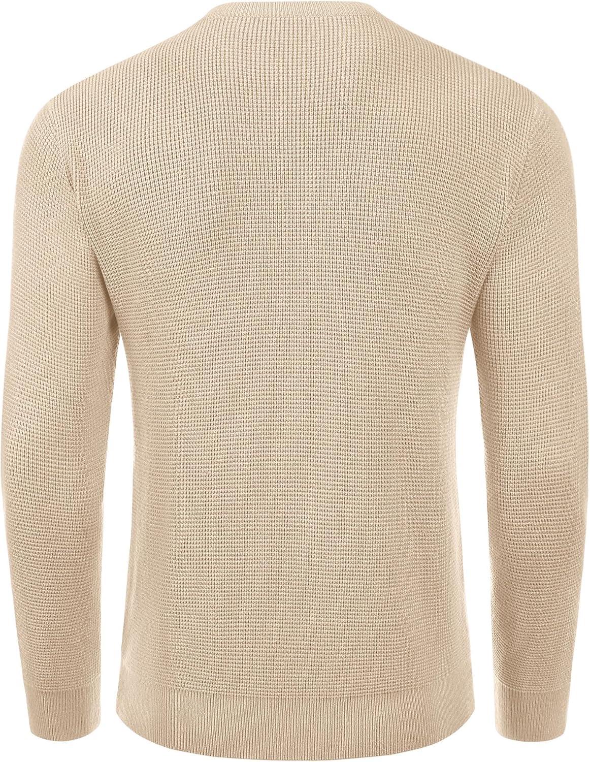 imageCOOFANDY Mens Crewneck Sweater Waffle Textured Pullover Sweaters Soft Midweight Knitted SweatersBeige