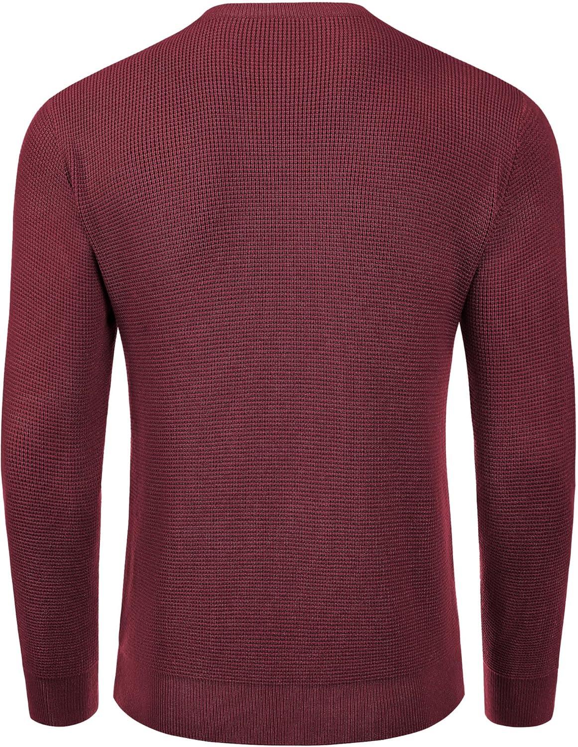 imageCOOFANDY Mens Crewneck Sweater Waffle Textured Pullover Sweaters Soft Midweight Knitted SweatersWine Red