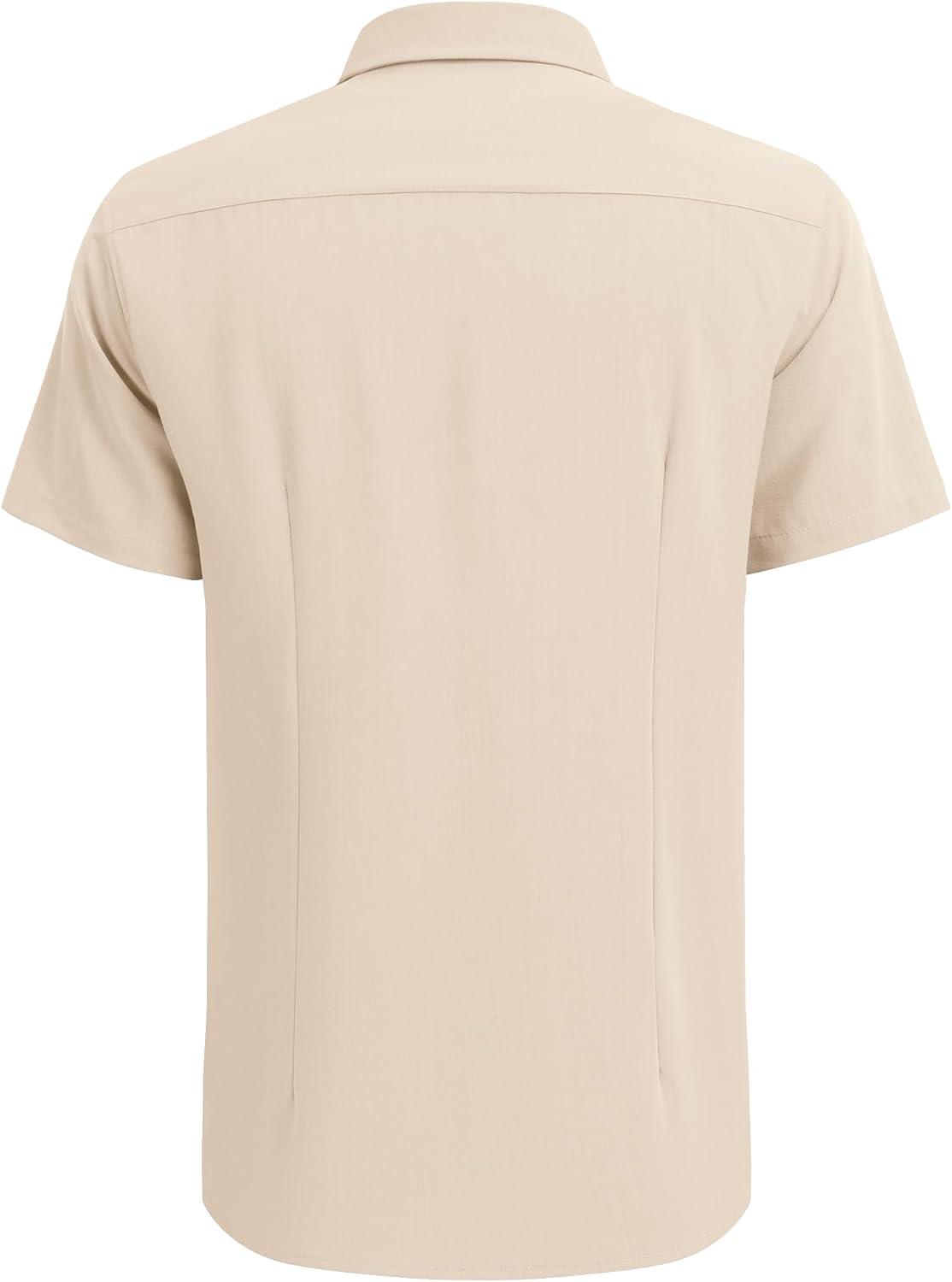 imageCOOFANDY Mens Cuban Guayabera Shirt Short Sleeve Button Down Shirts Casual Summer Beach Linen Shirts Beige