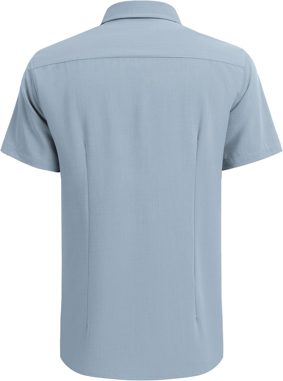 imageCOOFANDY Mens Cuban Guayabera Shirt Short Sleeve Button Down Shirts Casual Summer Beach Linen ShirtsBlue