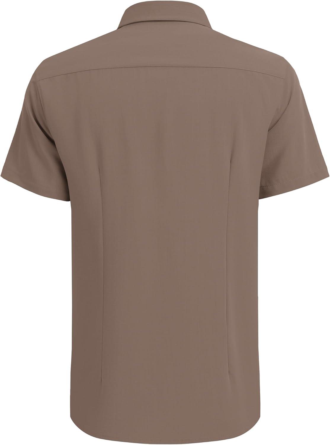 imageCOOFANDY Mens Cuban Guayabera Shirt Short Sleeve Button Down Shirts Casual Summer Beach Linen ShirtsBrown