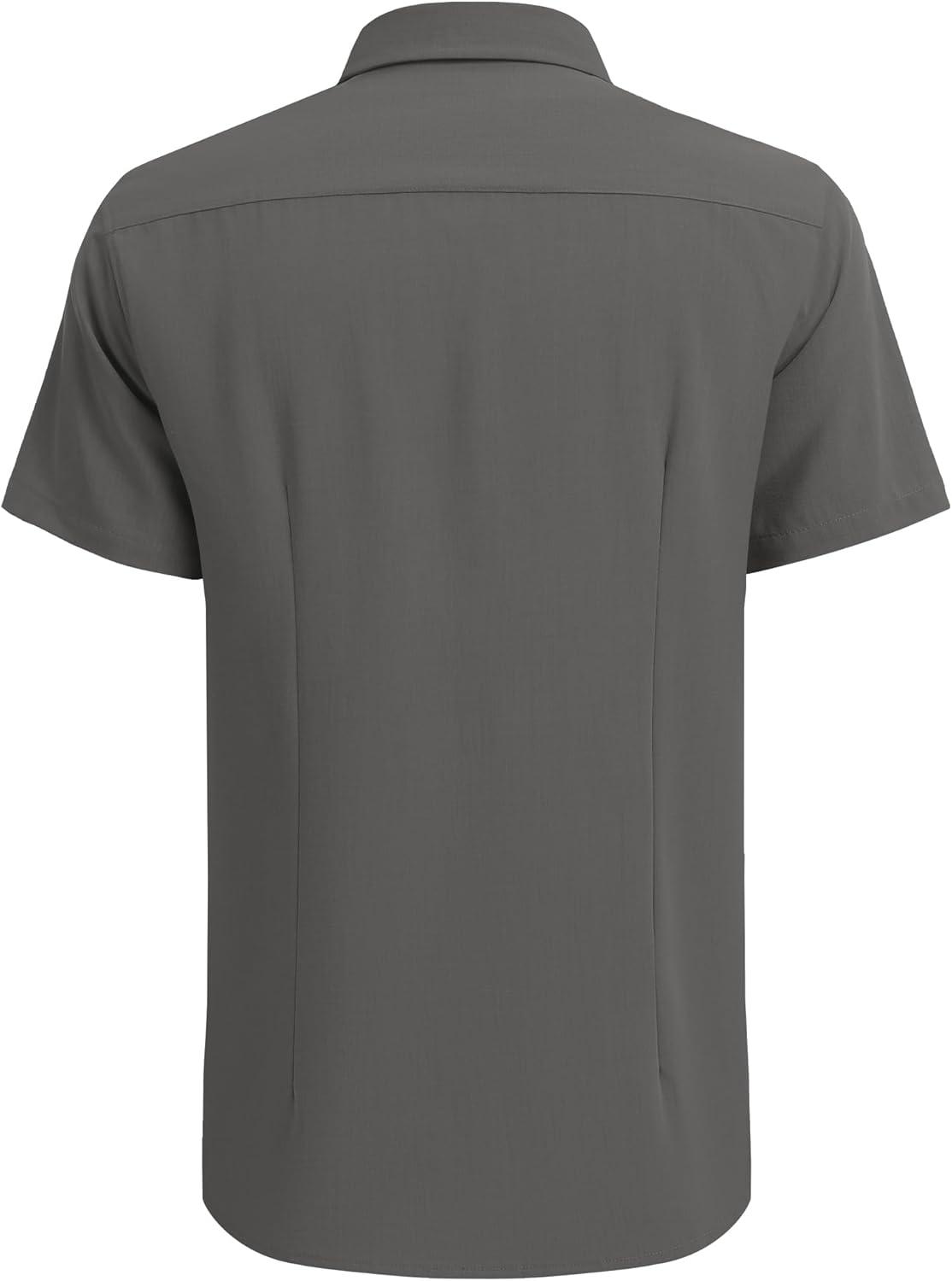 imageCOOFANDY Mens Cuban Guayabera Shirt Short Sleeve Button Down Shirts Casual Summer Beach Linen ShirtsDark Grey