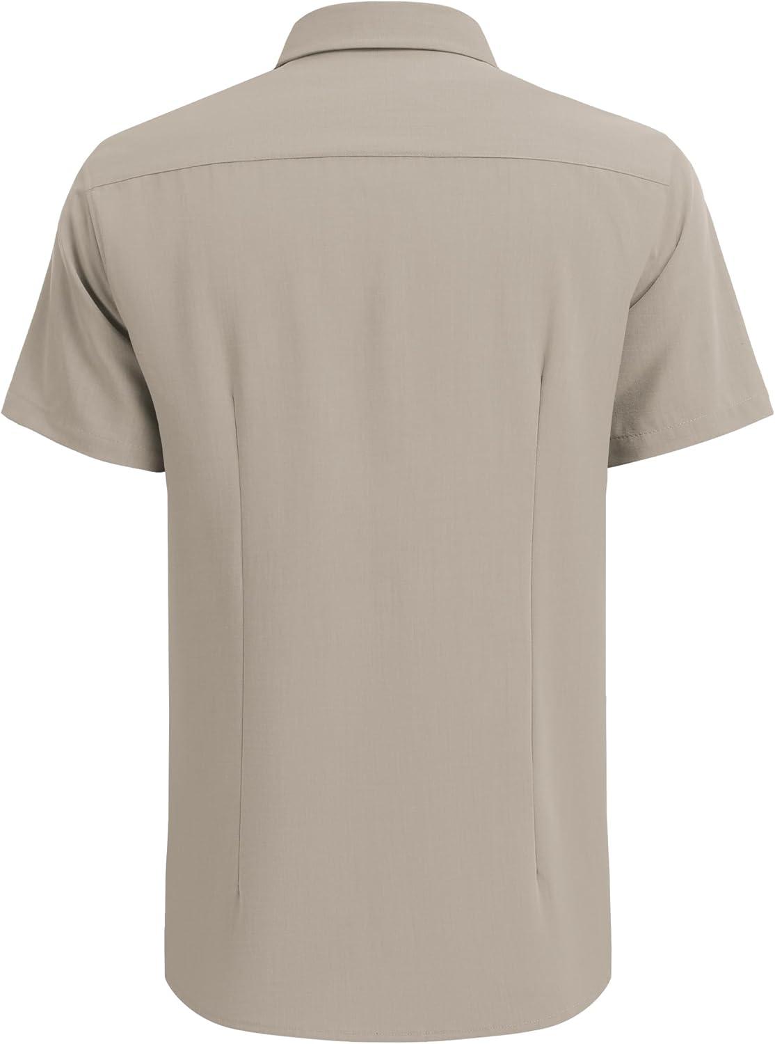 imageCOOFANDY Mens Cuban Guayabera Shirt Short Sleeve Button Down Shirts Casual Summer Beach Linen ShirtsKhaki