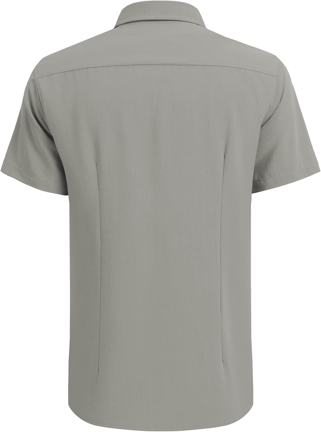 imageCOOFANDY Mens Cuban Guayabera Shirt Short Sleeve Button Down Shirts Casual Summer Beach Linen ShirtsLight Grey