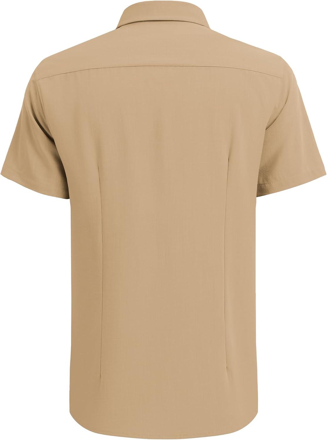 imageCOOFANDY Mens Cuban Guayabera Shirt Short Sleeve Button Down Shirts Casual Summer Beach Linen ShirtsLight Tan