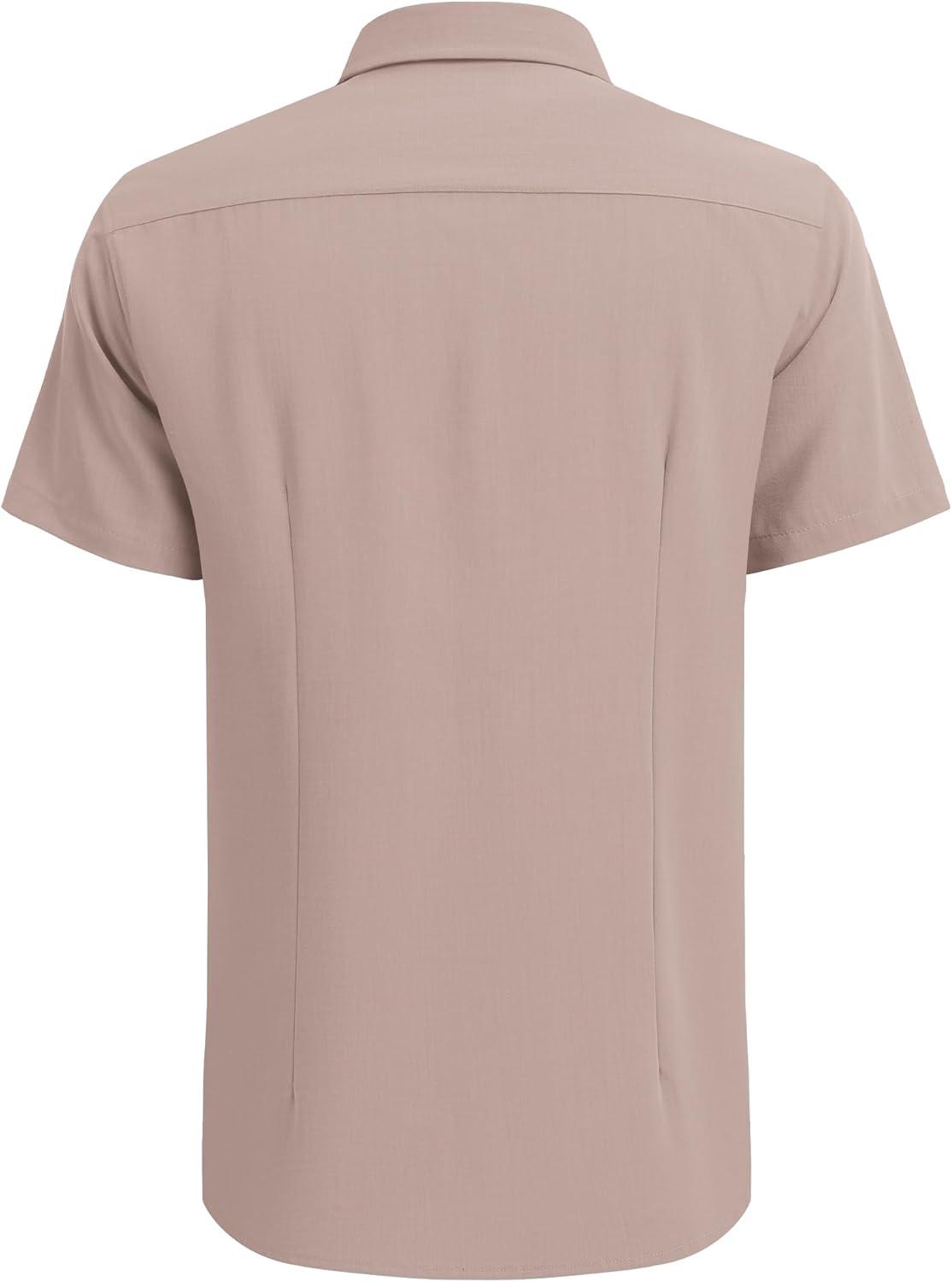 imageCOOFANDY Mens Cuban Guayabera Shirt Short Sleeve Button Down Shirts Casual Summer Beach Linen ShirtsMisty Rose
