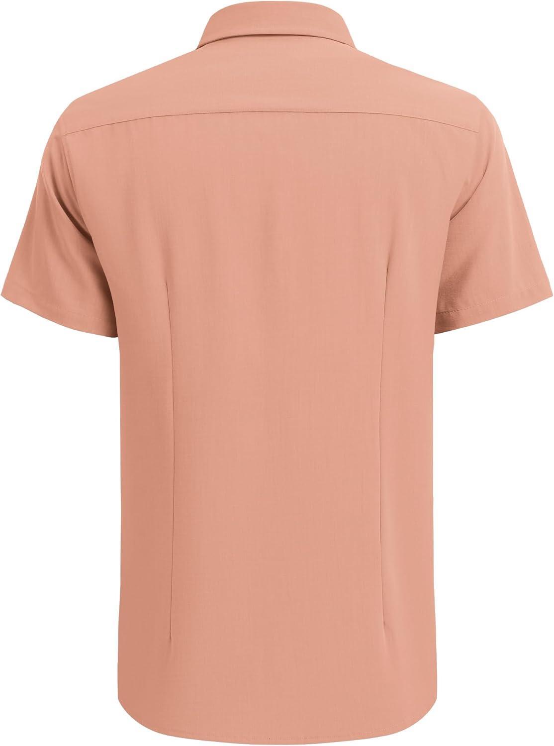 imageCOOFANDY Mens Cuban Guayabera Shirt Short Sleeve Button Down Shirts Casual Summer Beach Linen ShirtsPink