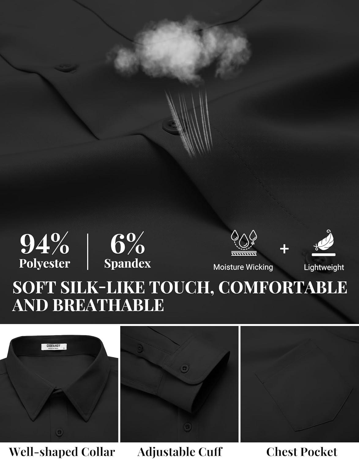 imageCOOFANDY Mens Dress Shirts Long Sleeve Business Casual Button Down Shirts Regular Fit Formal ShirtsBlack