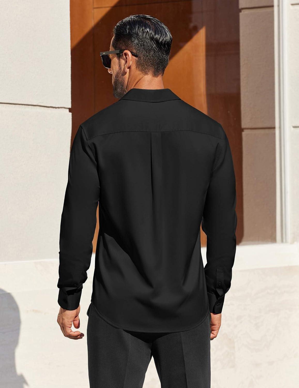 imageCOOFANDY Mens Dress Shirts Long Sleeve Business Casual Button Down Shirts Regular Fit Formal ShirtsBlack