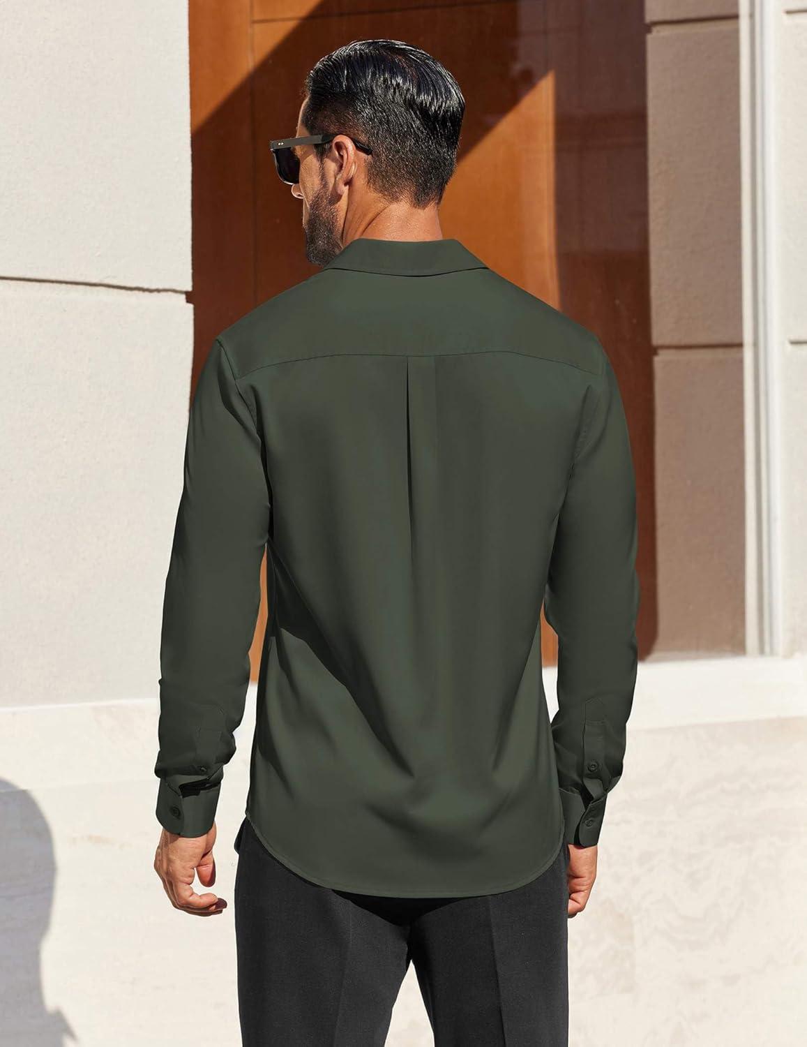 imageCOOFANDY Mens Dress Shirts Long Sleeve Business Casual Button Down Shirts Regular Fit Formal ShirtsDark Army Green