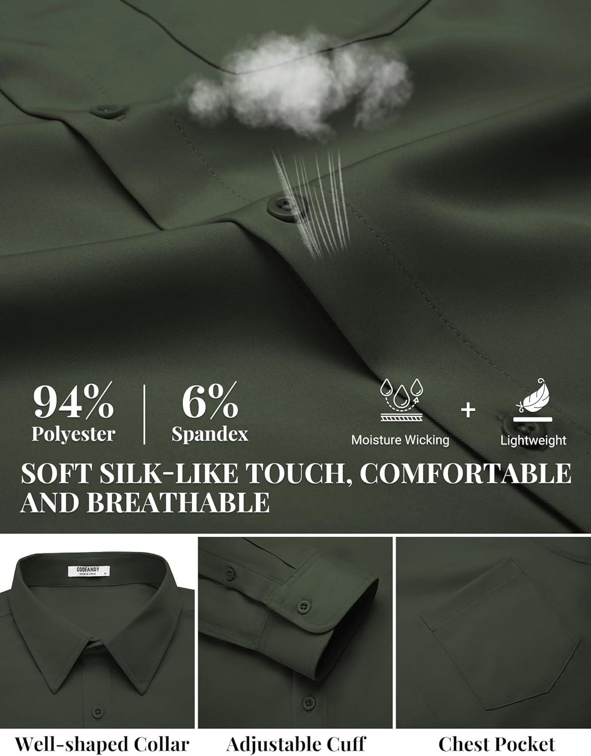 imageCOOFANDY Mens Dress Shirts Long Sleeve Business Casual Button Down Shirts Regular Fit Formal ShirtsDark Army Green