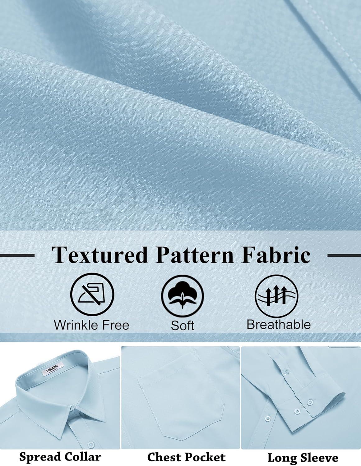 imageCOOFANDY Mens Dress Shirts Long Sleeve Wrinkle Free Shirt Textured Business Casual Button Down ShirtLight Blue