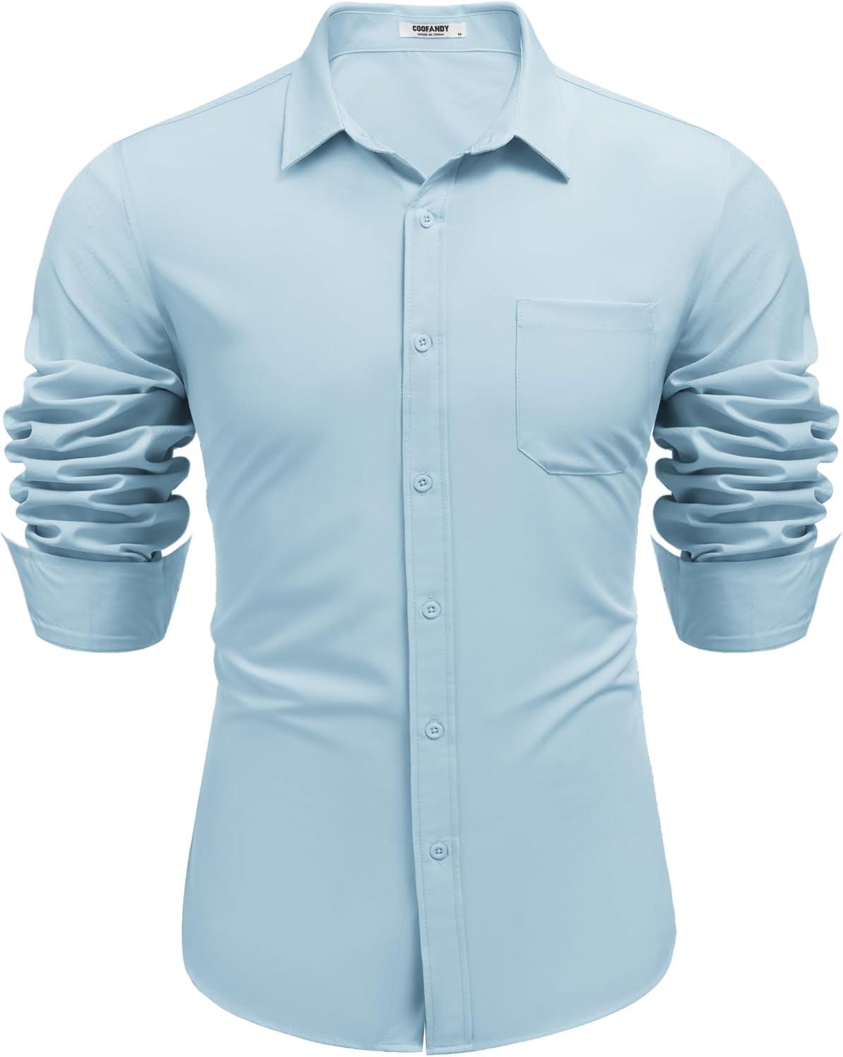 imageCOOFANDY Mens Dress Shirts Long Sleeve Wrinkle Free Shirt Textured Business Casual Button Down ShirtLight Blue