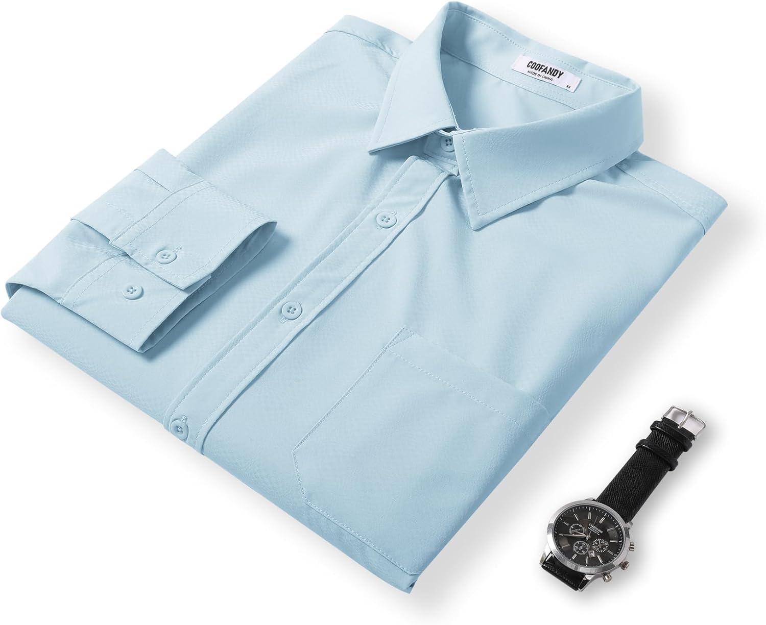 imageCOOFANDY Mens Dress Shirts Long Sleeve Wrinkle Free Shirt Textured Business Casual Button Down ShirtLight Blue