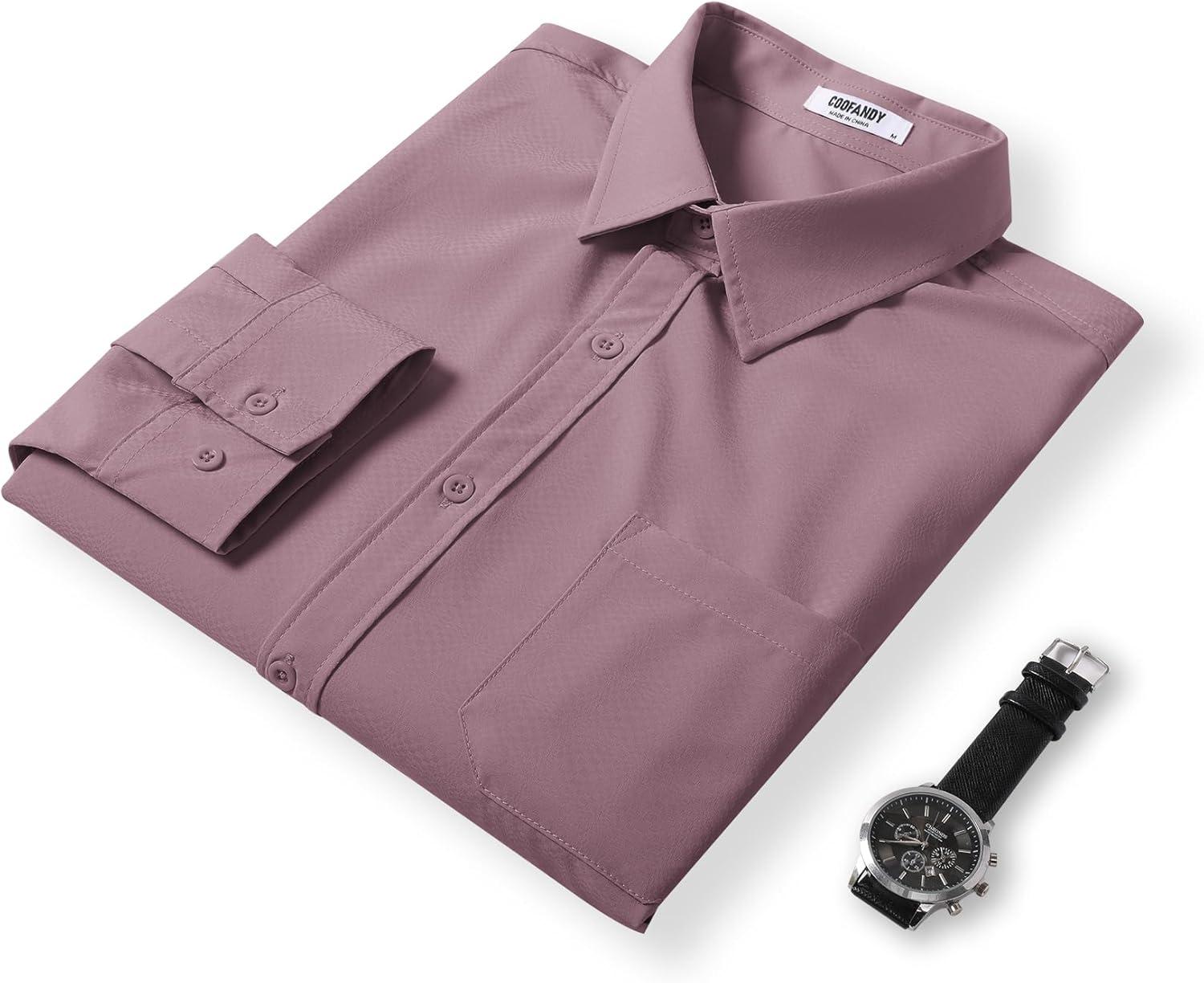 imageCOOFANDY Mens Dress Shirts Long Sleeve Wrinkle Free Shirt Textured Business Casual Button Down ShirtLilac