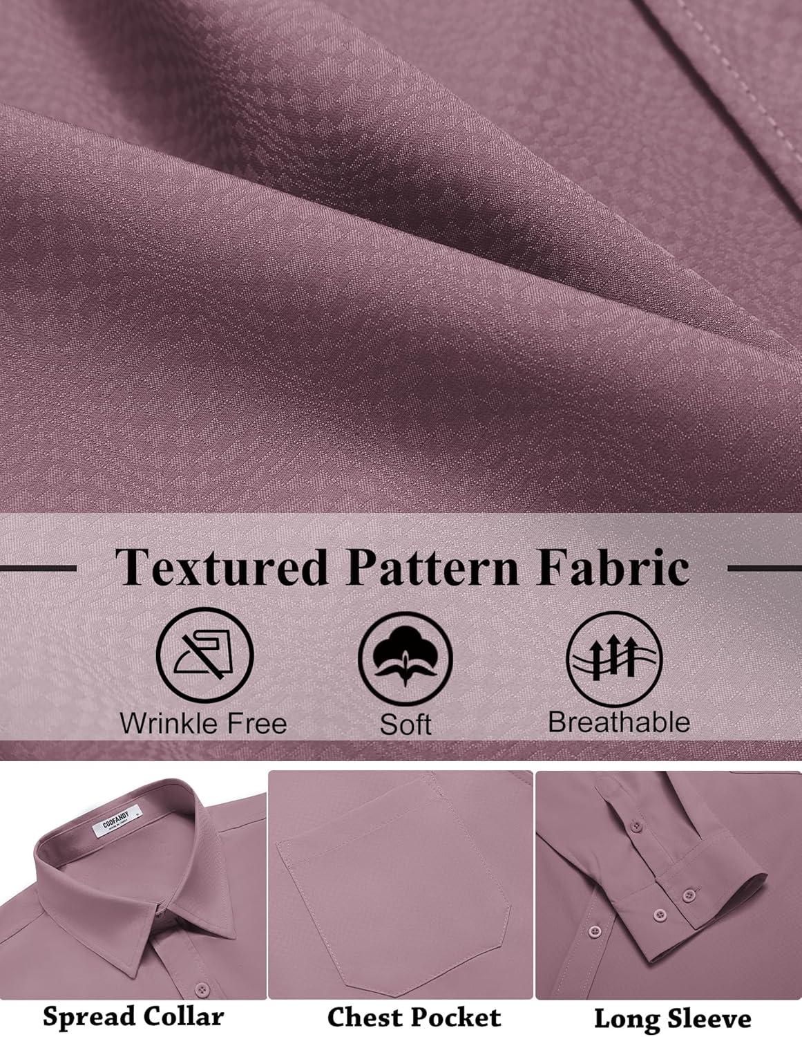 imageCOOFANDY Mens Dress Shirts Long Sleeve Wrinkle Free Shirt Textured Business Casual Button Down ShirtLilac