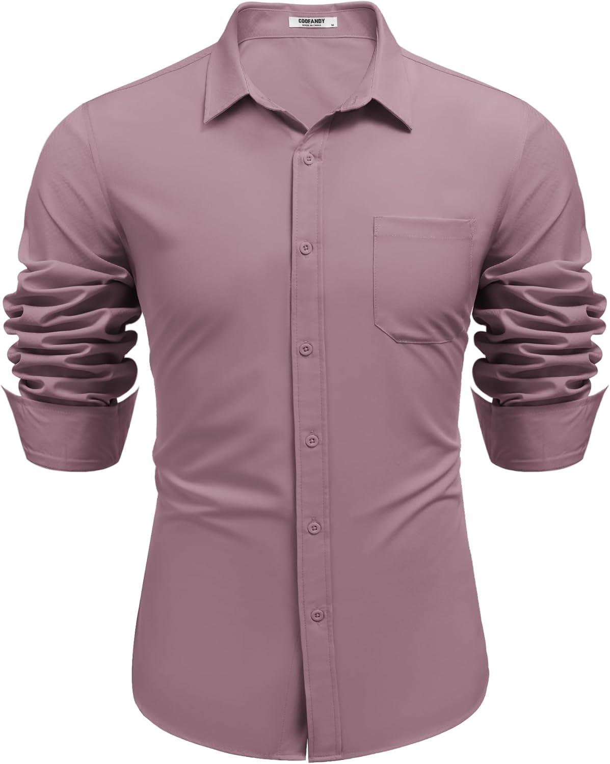 imageCOOFANDY Mens Dress Shirts Long Sleeve Wrinkle Free Shirt Textured Business Casual Button Down ShirtLilac