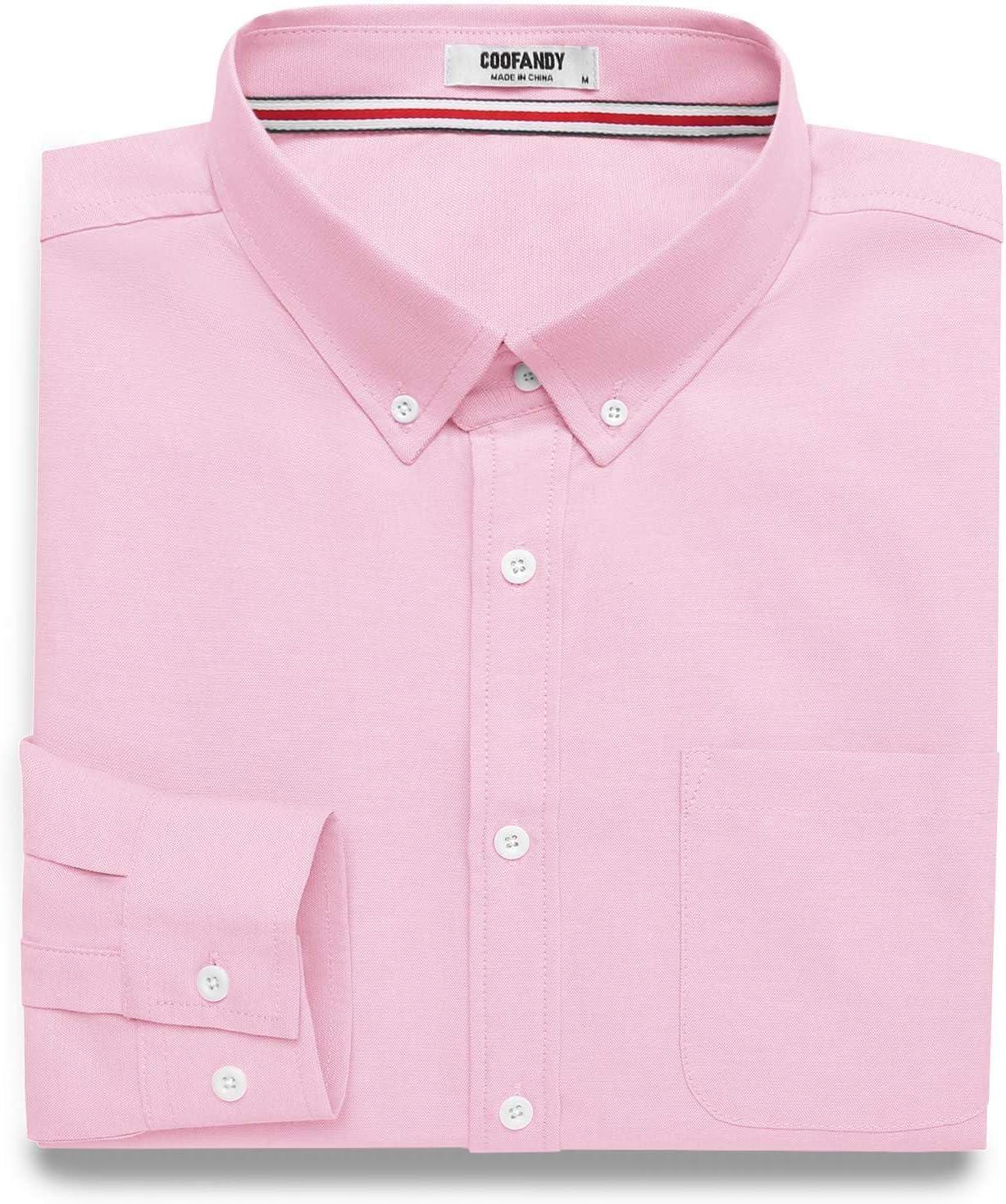 imageCOOFANDY Mens Dress Shirts Long Sleeve Wrinkle Free Shirt Textured Business Casual Button Down ShirtPink