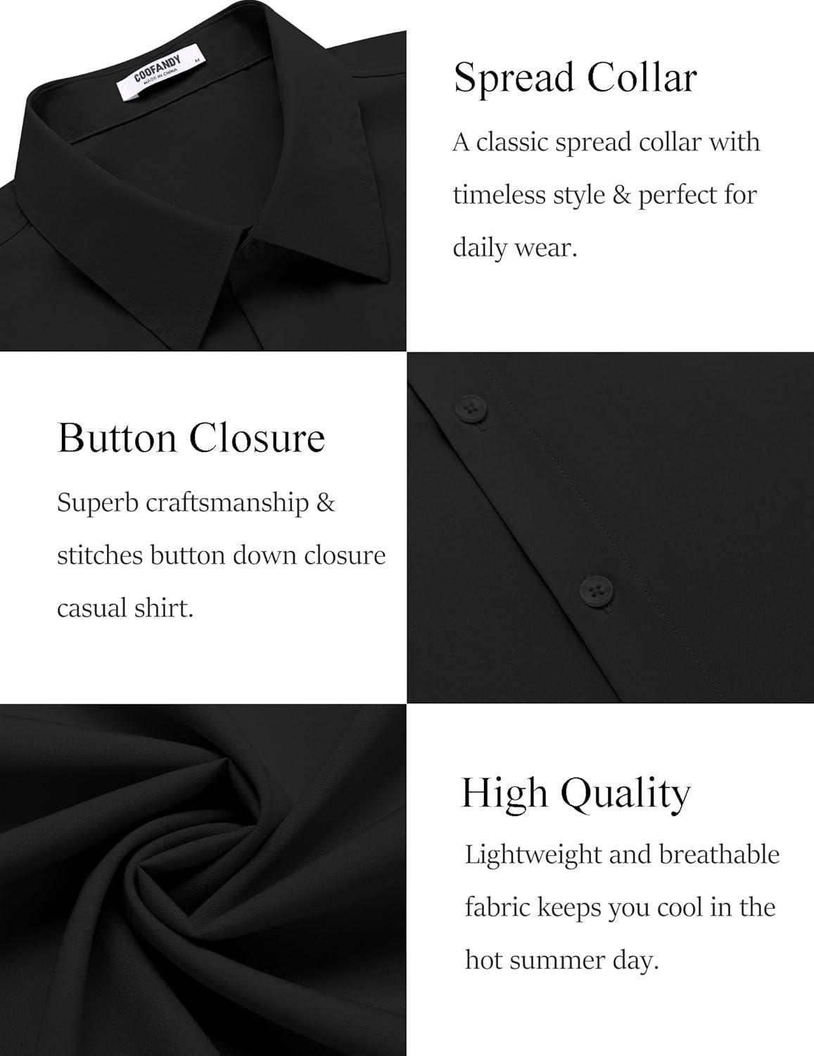 imageCOOFANDY Mens Dress Shirts Short Sleeve Regular Fit Lightweight Untucked Button Down ShirtBlack