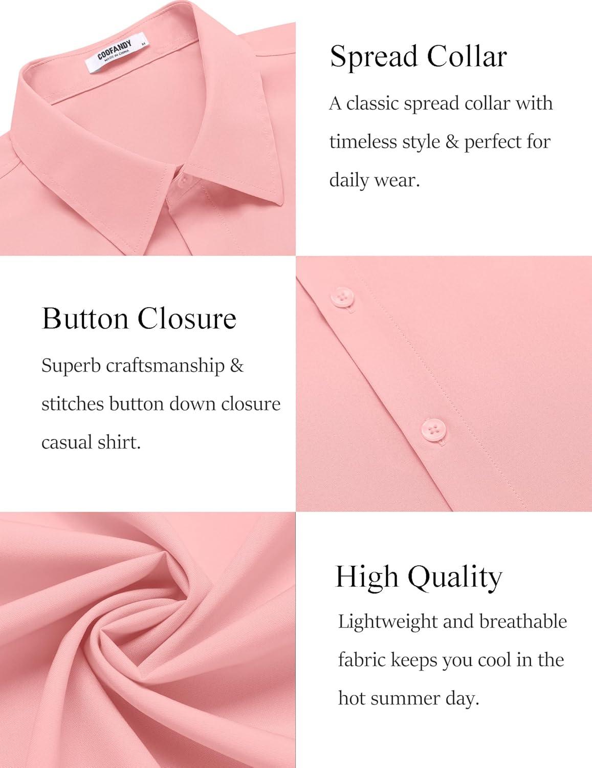 imageCOOFANDY Mens Dress Shirts Short Sleeve Regular Fit Lightweight Untucked Button Down ShirtLight Pink