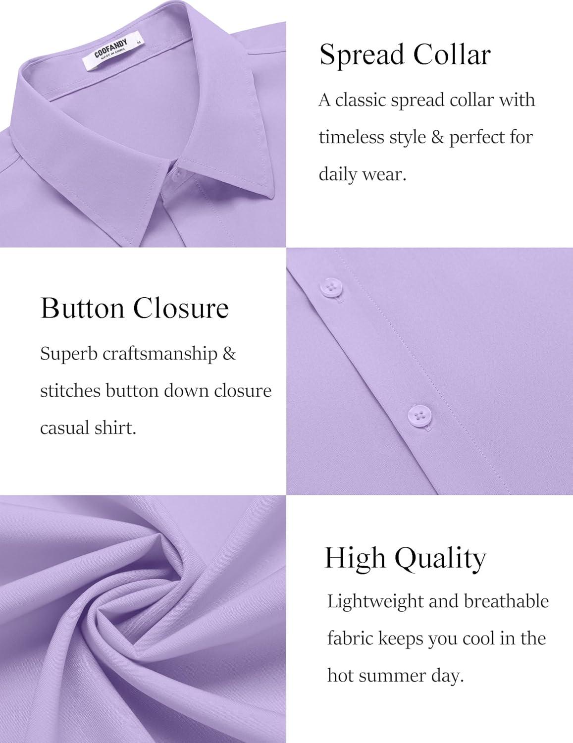 imageCOOFANDY Mens Dress Shirts Short Sleeve Regular Fit Lightweight Untucked Button Down ShirtLight Purple