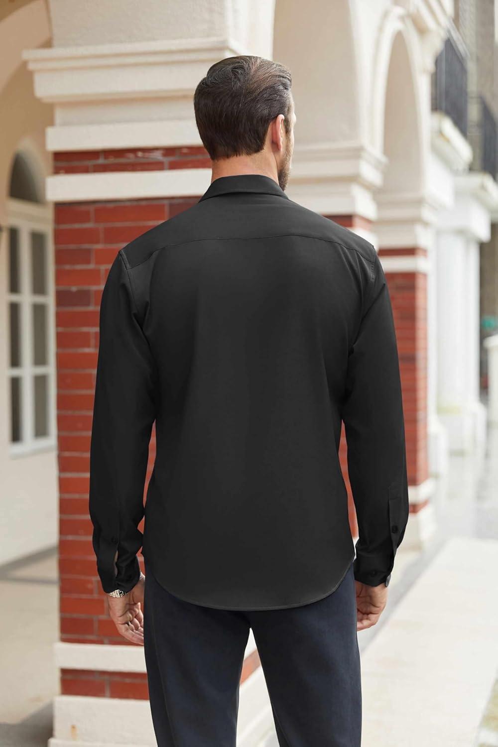 imageCOOFANDY Mens Dress Shirts Wrinkle Free Long Sleeve Button Down Shirts Formal Business ShirtA Black