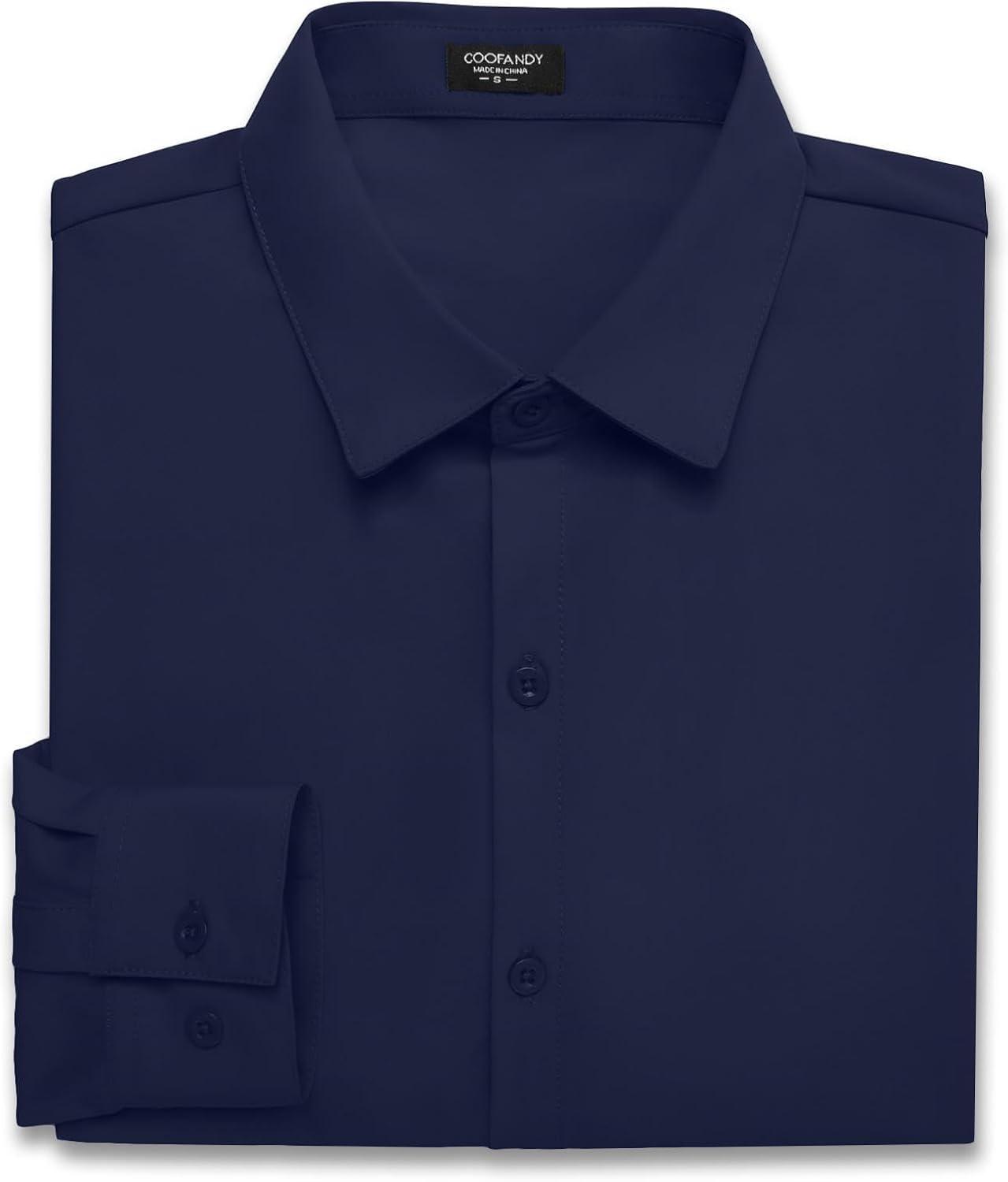 imageCOOFANDY Mens Dress Shirts Wrinkle Free Long Sleeve Button Down Shirts Formal Business ShirtDeep Blue