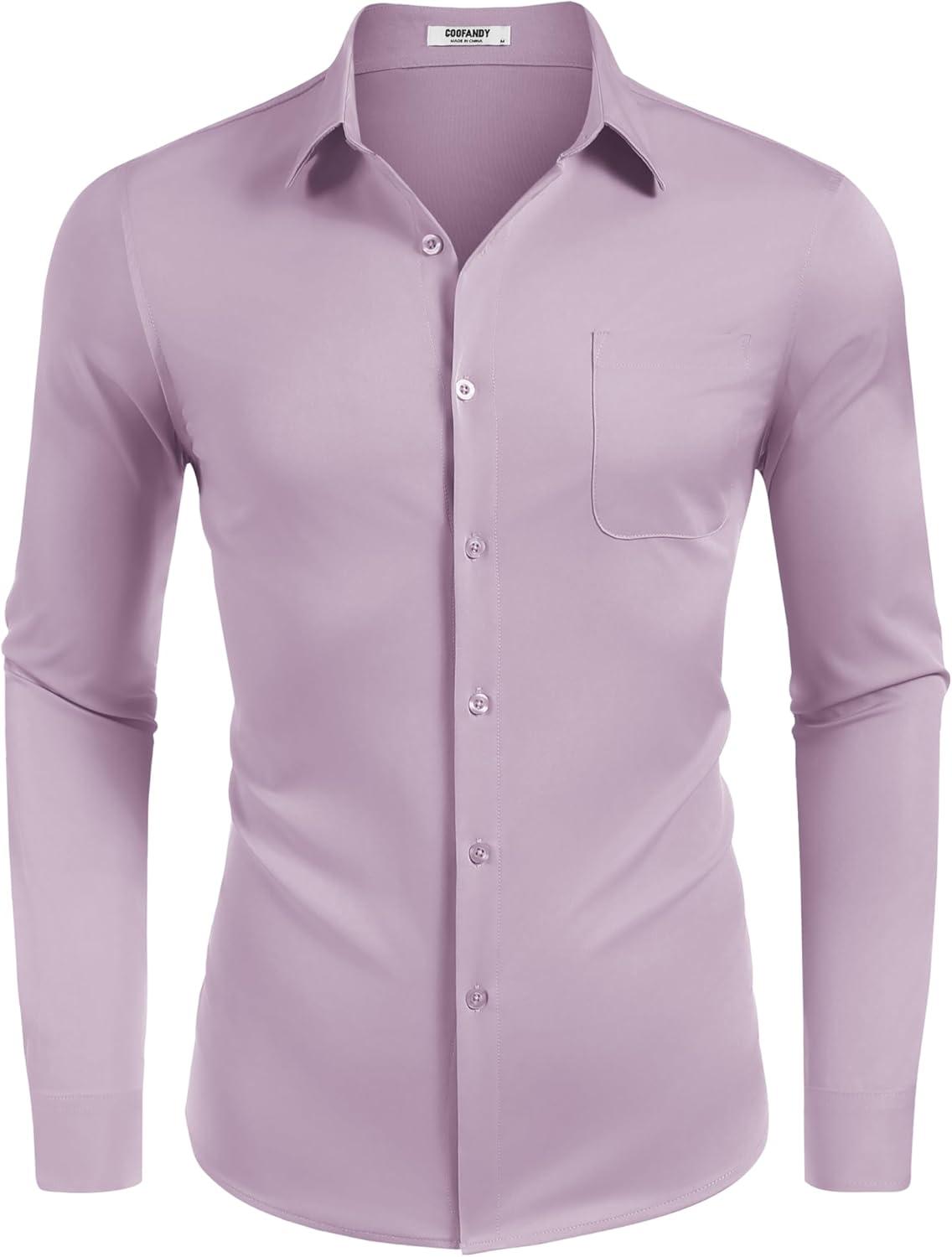 imageCOOFANDY Mens Dress Shirts Wrinkle Free Long Sleeve Button Down Shirts Formal Business ShirtLight Purple