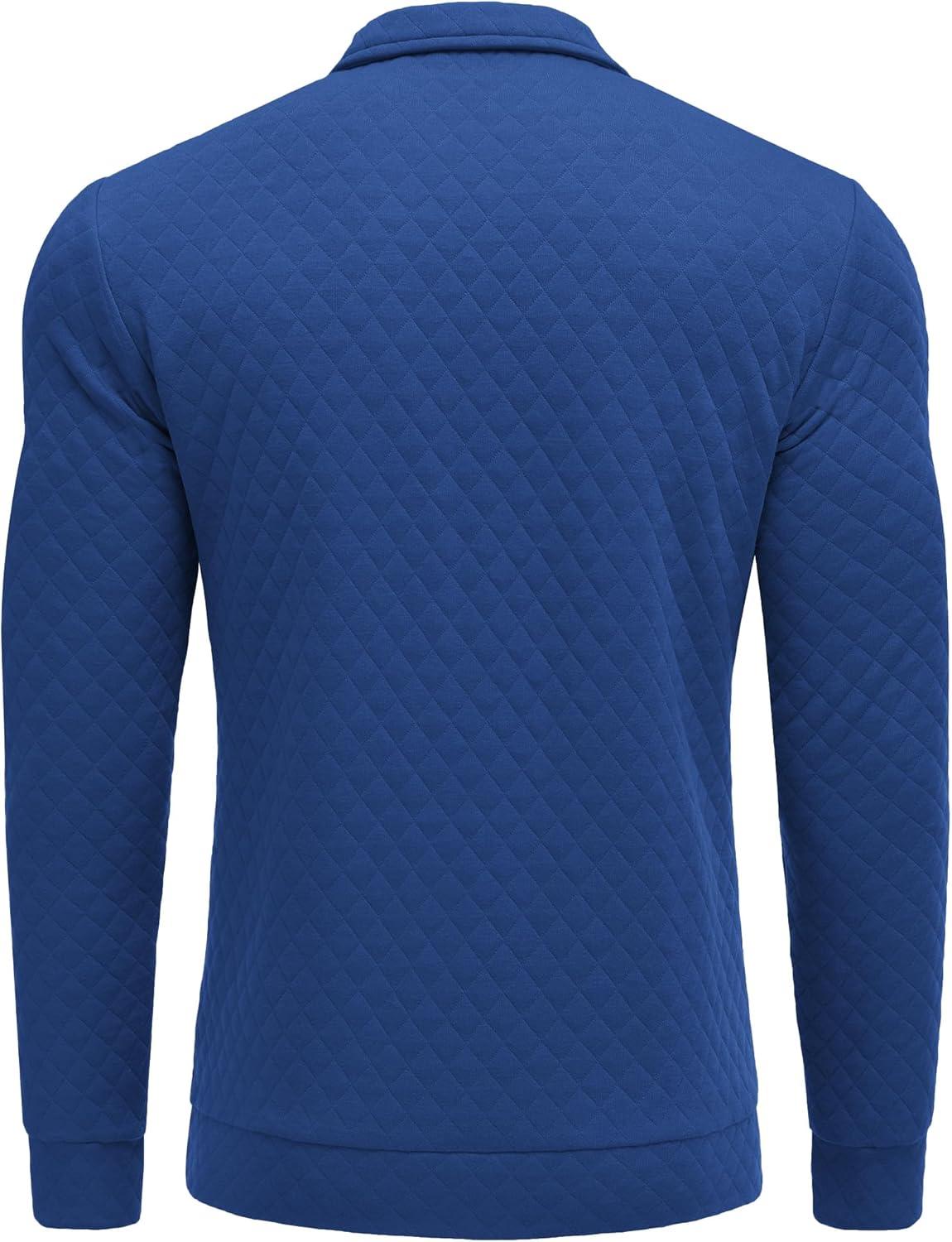 imageCOOFANDY Mens Fashion Quarter Zip Pullover Long Sleeve Quilted Sweatshirt Plaid Jacquard Polo Mock Neck SweatersDark Blue