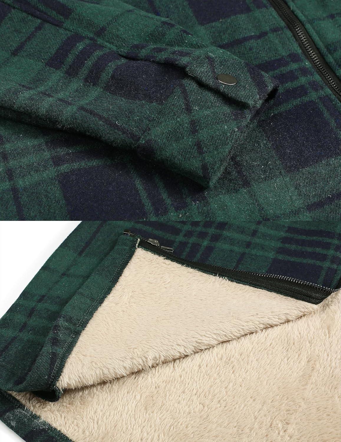 imageCOOFANDY Mens Flannel Fleece Jacket Sherpa Lined Shirt Jacket Plaid Zip Up Hoodie Soft Warm Coat with HoodDgreen Line